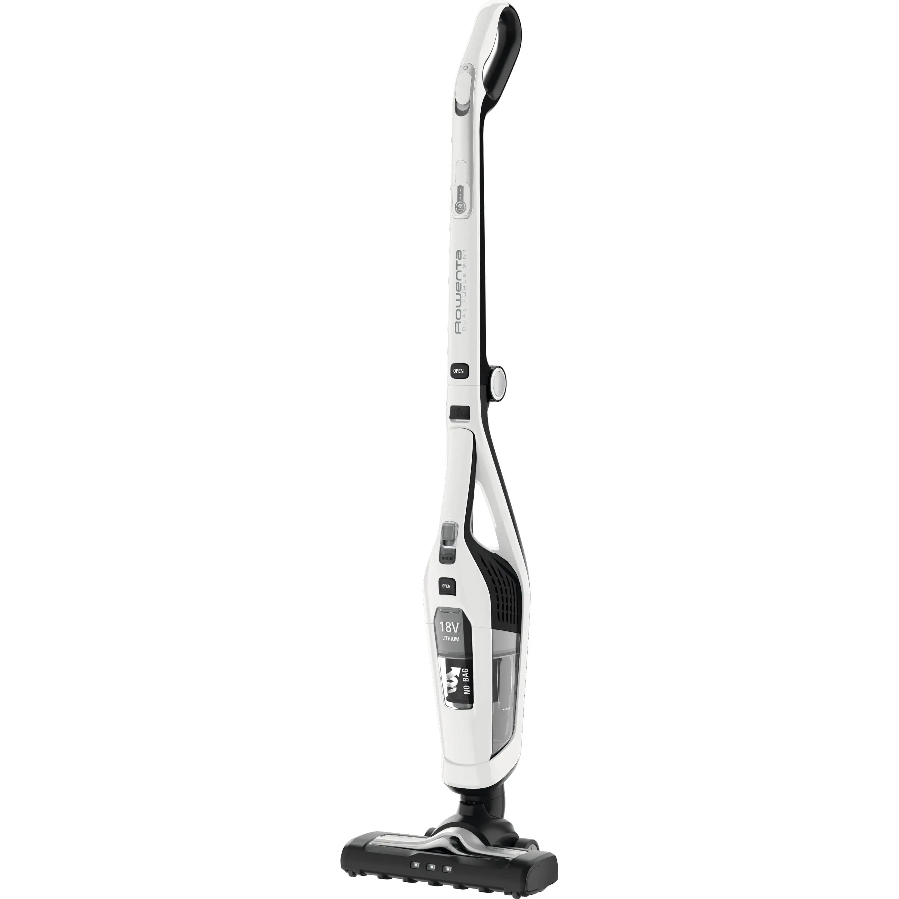 Aspirador escoba Rowenta RH6737, 45 min autonomía, 18 V Ion-Litio, 0,6 L depósito, cepillo motorizado y luz LED