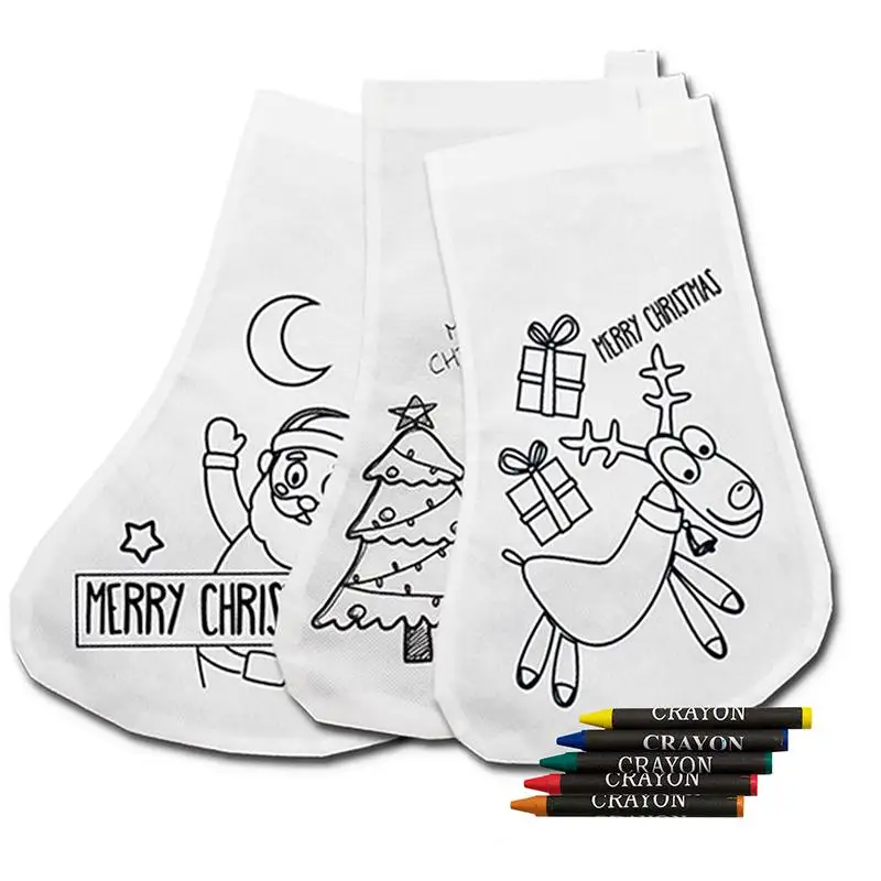 Calcetines de Navidad para colorear con dibujos navideños y 5 ceras de colores. Regalo para dar a los niños y niñas en fiestas de cumpleaños, colegios, guarderías, Bodas, Bautizos, Comuniones y