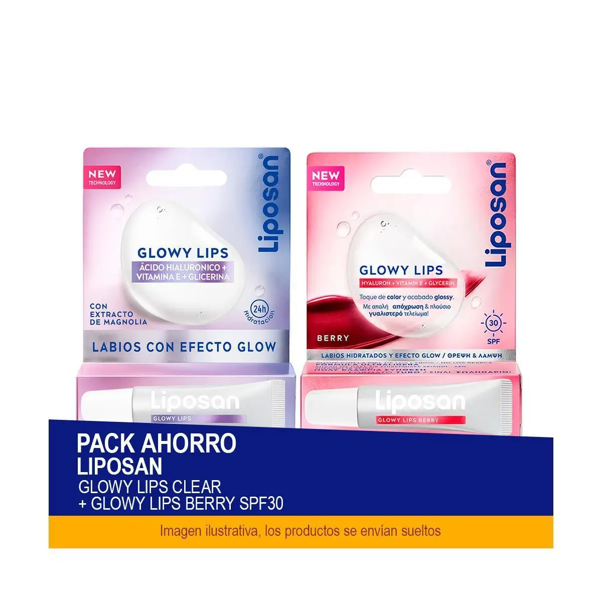 LIPOSAN Pack ahorro - Contiene Glowy Lips Clear + Glowy Lips Berry SPF30