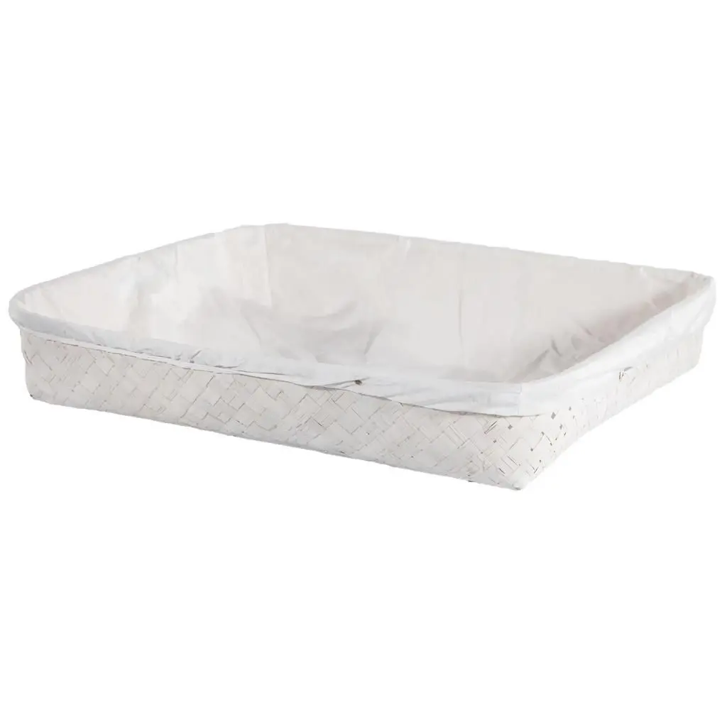 WANDERLUST DECO Bandeja Rectangular de Bambú Natural Lacada en Blanco con Forro - Elegante y Versátil