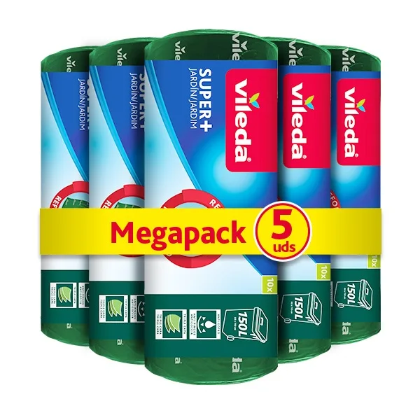 Vileda I Pack 5 Rollos de Bolsas de basura SUPER 150L I Pack de 5 rollos I 5 unidades.