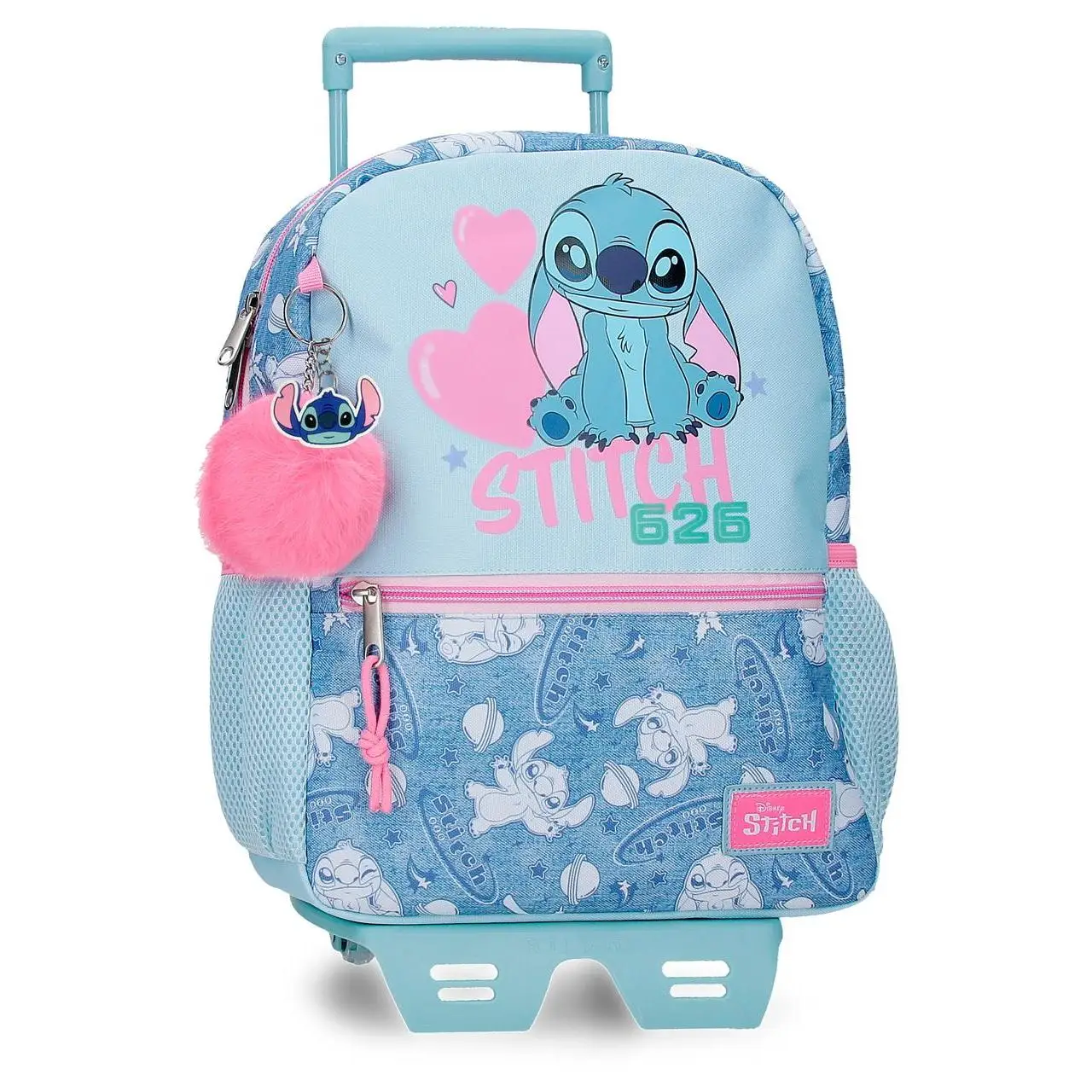 Mochila escolar con carro Stitch Hearts 27x33x11cm Denim