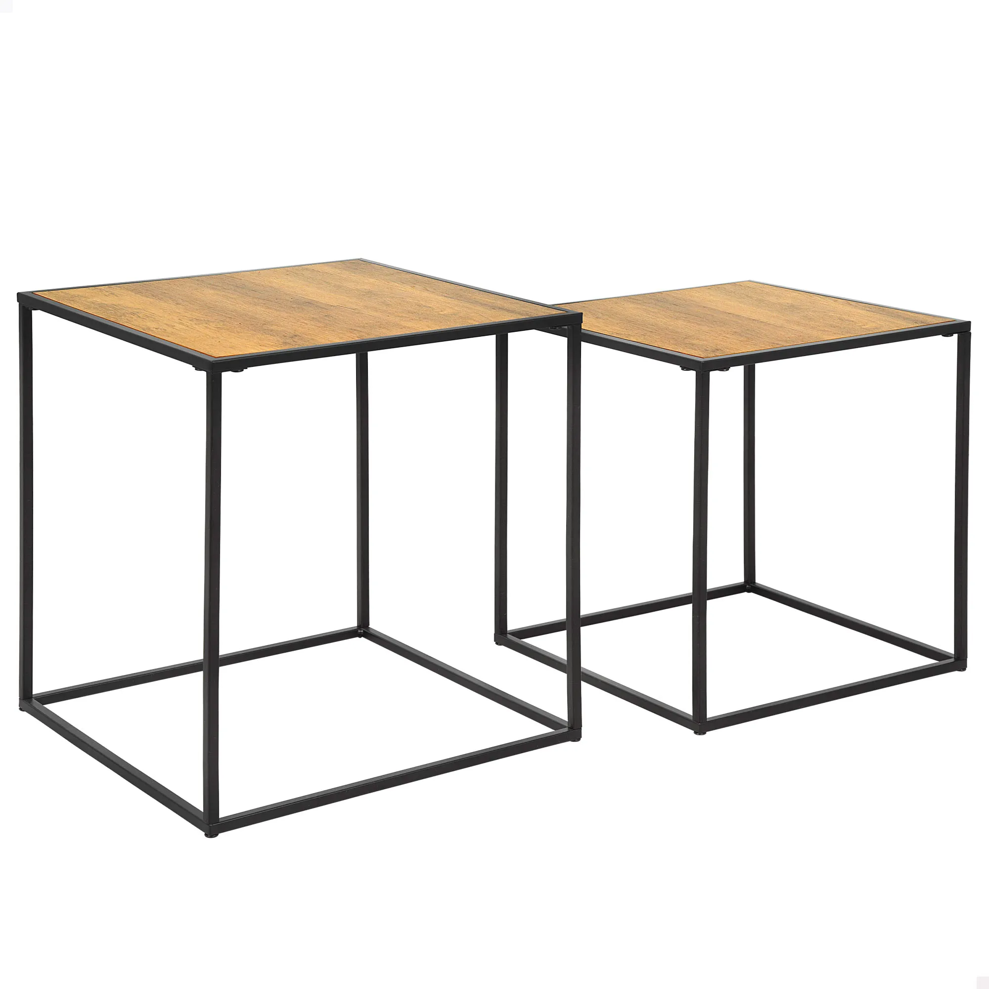 Max Home - Set de 2 mesas nido de centro, peso máximo soportado 5 kg, cuadradas, mesitas auxiliares, decoración para salón, comedor, habitación, estructura metálica negra, estilo industrial