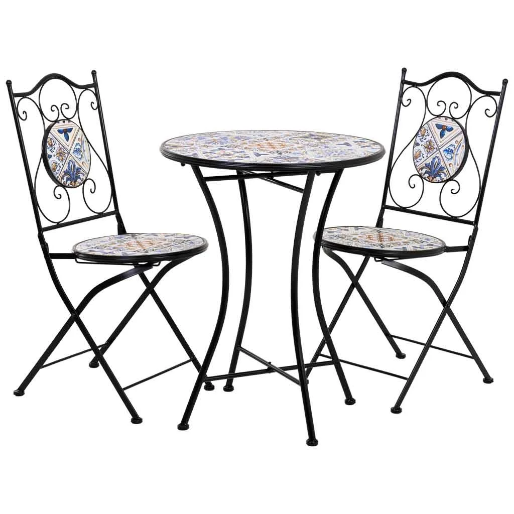 Wonderlust Deco - Conjunto mesa y dos sillas de mosaico y forja negro mesa:D60x75h-silla(2):D38x46-90h Negro mesa:D60x75h-silla(2):D38x46-90h