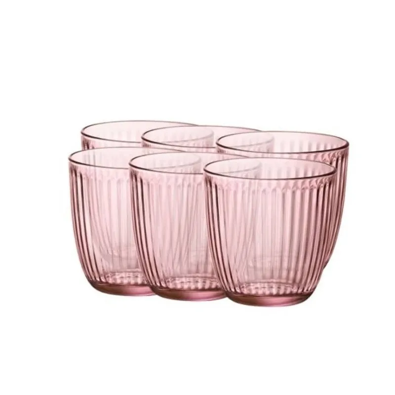 SET 6 VASOS BAJOS VIDRIO ROSAS LINE 29CL