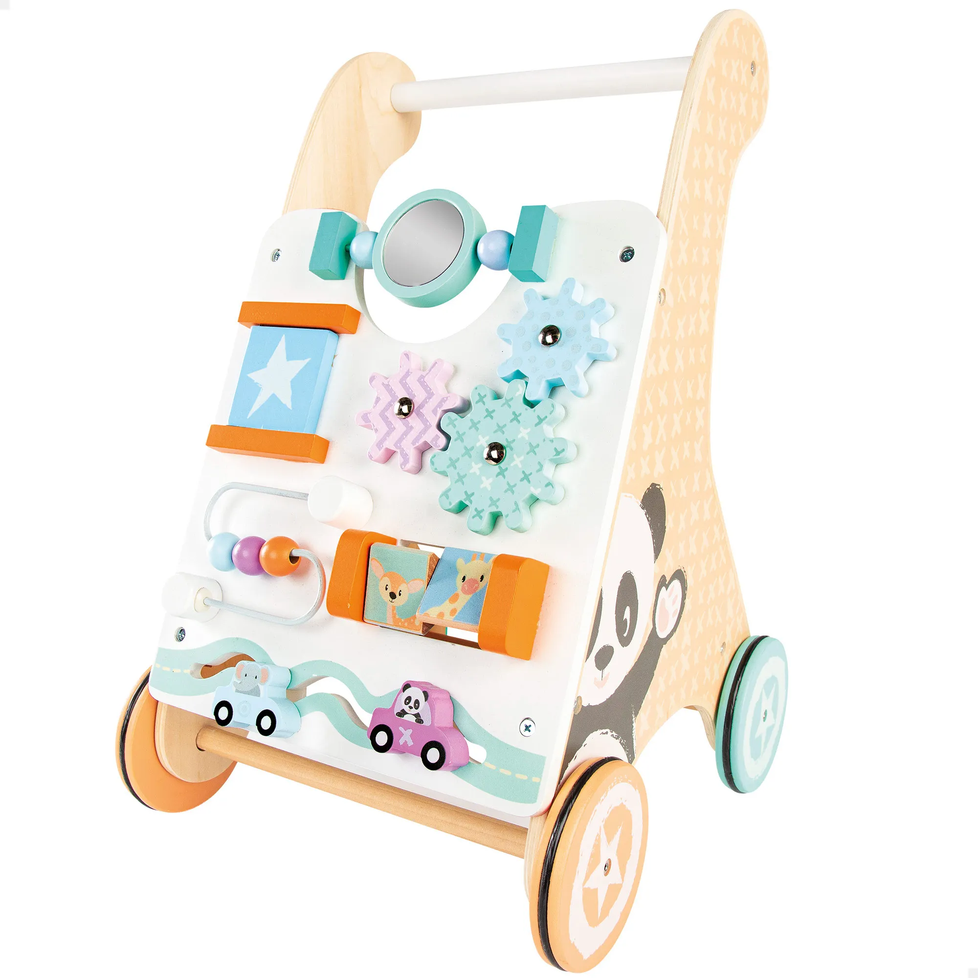 WOOMAX - Andador madera para bebés, carrito andador, 29,5x33x47 cm, juguetes de madera para bebés, incluye actividades, espejo, figuras interactivas, madera FSC, juguete multisensorial, juguetes infantiles, juegos para niños de 1 año