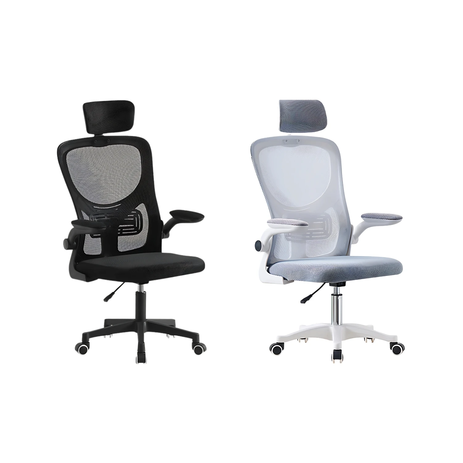 LUTODY - Office desk chair with adjustable headrest, gaming, breathable mesh net backrest, lumbar support, ergonomic with nylon lining, folding armrest, 360o rotating wheel, pp leg, desk, for work center office