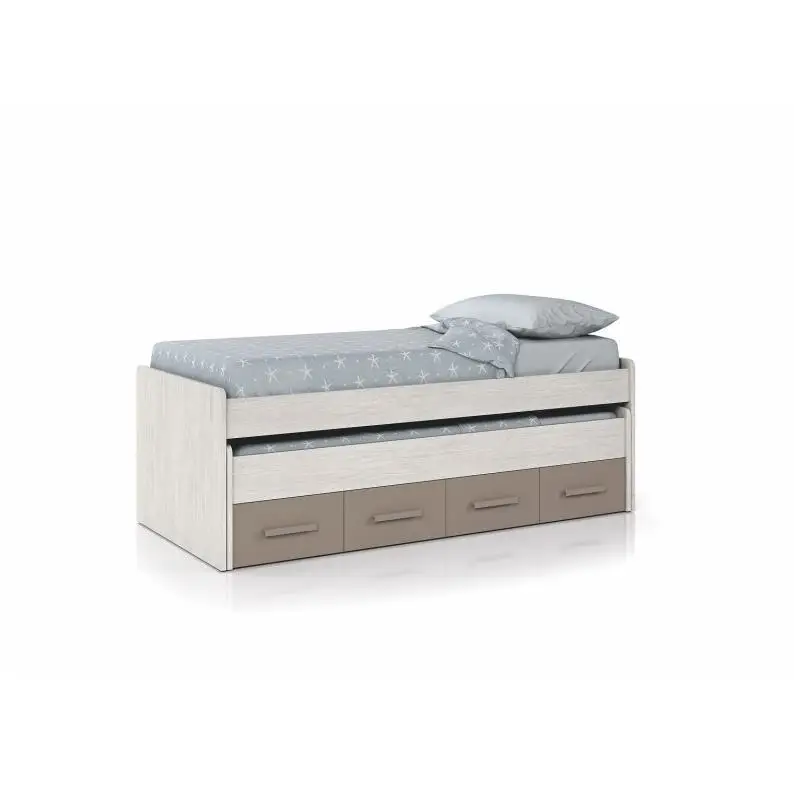 MOBELCENTER - Cama Nido Juvenil Ares 2 Camas 2 Cajones - Color Blanco Alpes y Basalto, Medidas: Ancho: 198 cm x Fondo: 96 cm x Alto: 69 cm (0991)