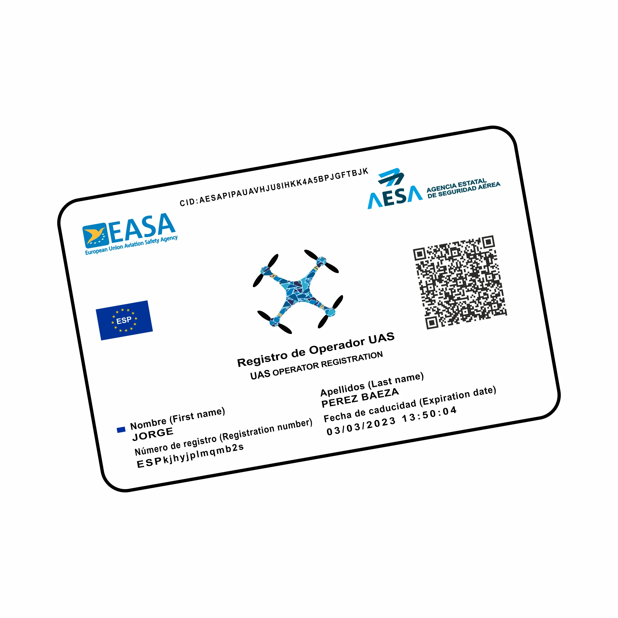 SERVIVANT ● TARJETA DE PVC AESA | EASA ● Impresión Una cara ● Número de Operador "o" Certificado de Piloto de drones | A1/A3 | A2 | STS (1 Tarjeta | Impresión a Una Cara) Tarjeta Dron Personalizable