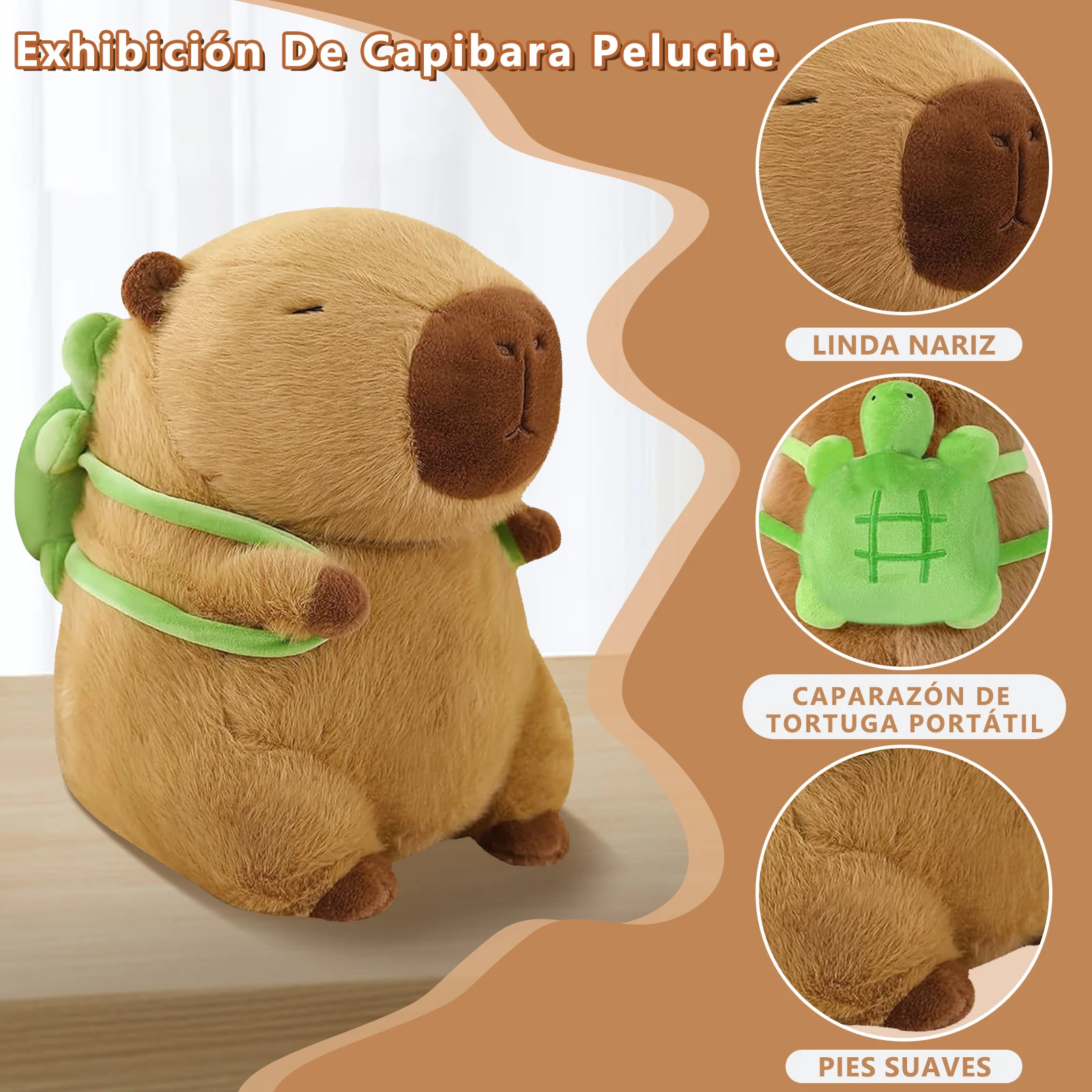 Easyspeed capybara plush toy, capybara plush for kids, capybara with turtle backpack, gift kapybara plush for girls and boys (27cm, 37cm, 55cm)