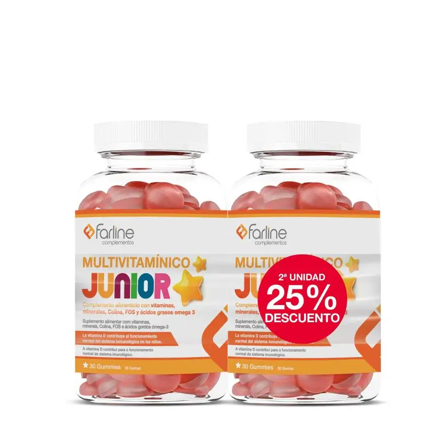 Farline Duplo Multivitamínico Junior Gummies con Vitaminas, Minerales y Omega-3 para Niños a Partir de 3 Años, 2 x 30 Unidades