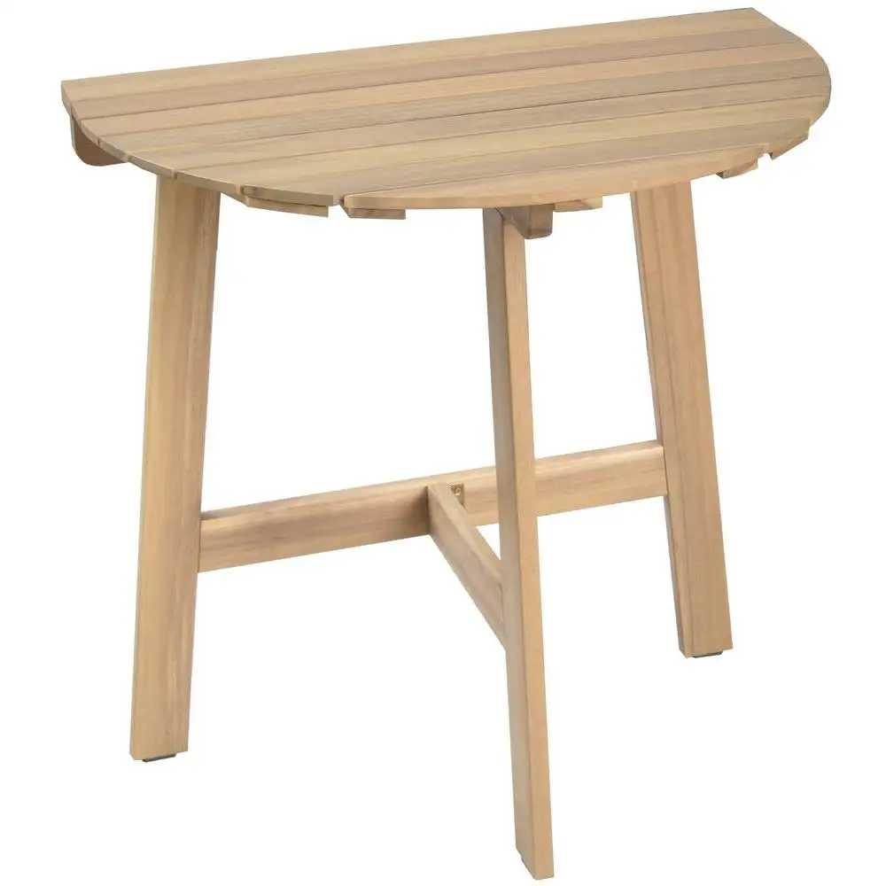 Mesa de pared Plegable Abatible semicircular 70x45x74 cm, Nina Madera Acacia Natural Maciza Marron, traspirable. Para interior y exterior. Balcón, Terraza o Jardin. MONTY