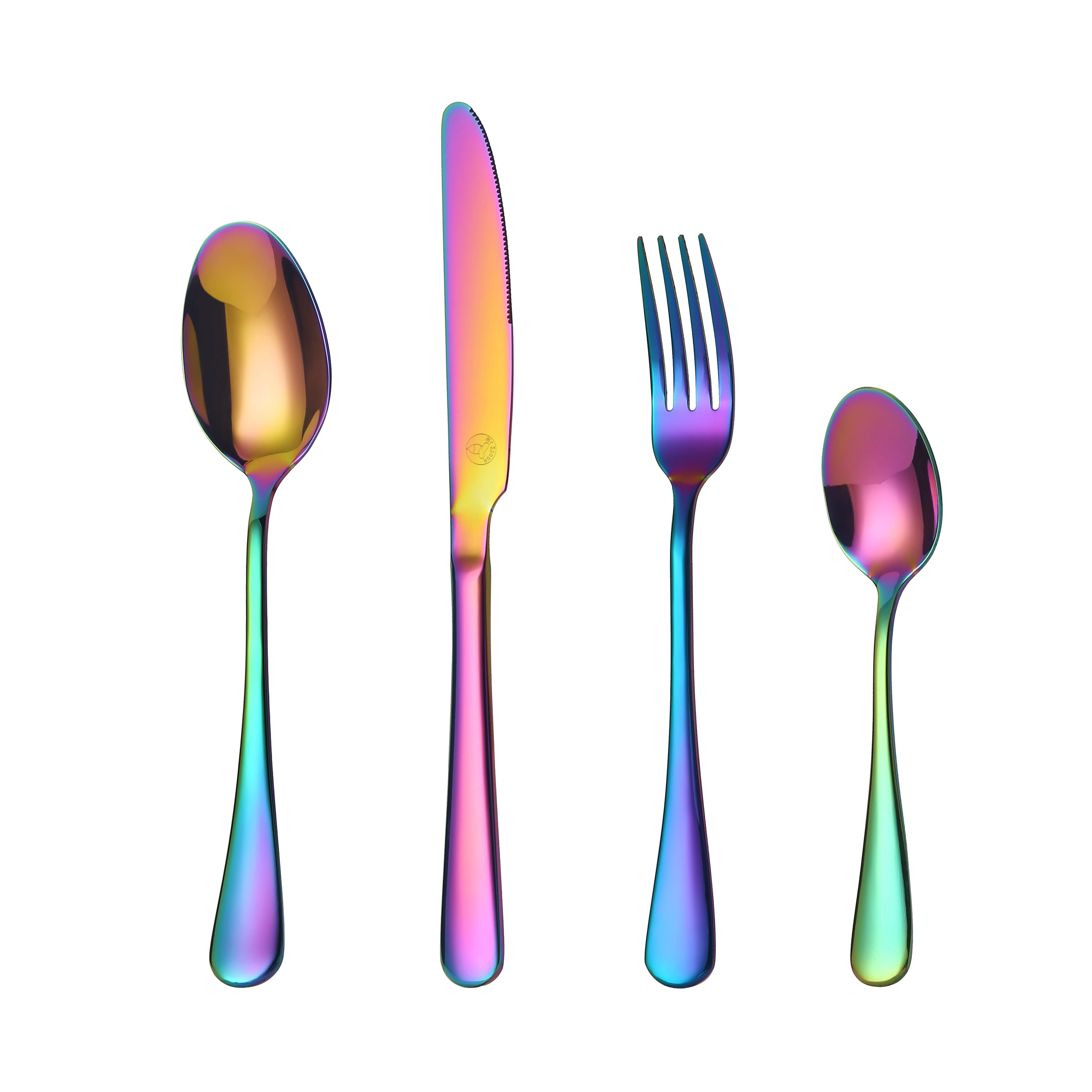 Mr.Spoon Juego 24 Piezas Cubiertos, Acero Inoxidable 18/0, Color Arcoíris, Incluye cuchillo,tenedor,cuchara,cucharilla, Cubertería, Servicio para 6 Personas, Apto para lavavajillas. Ideas de regalo，