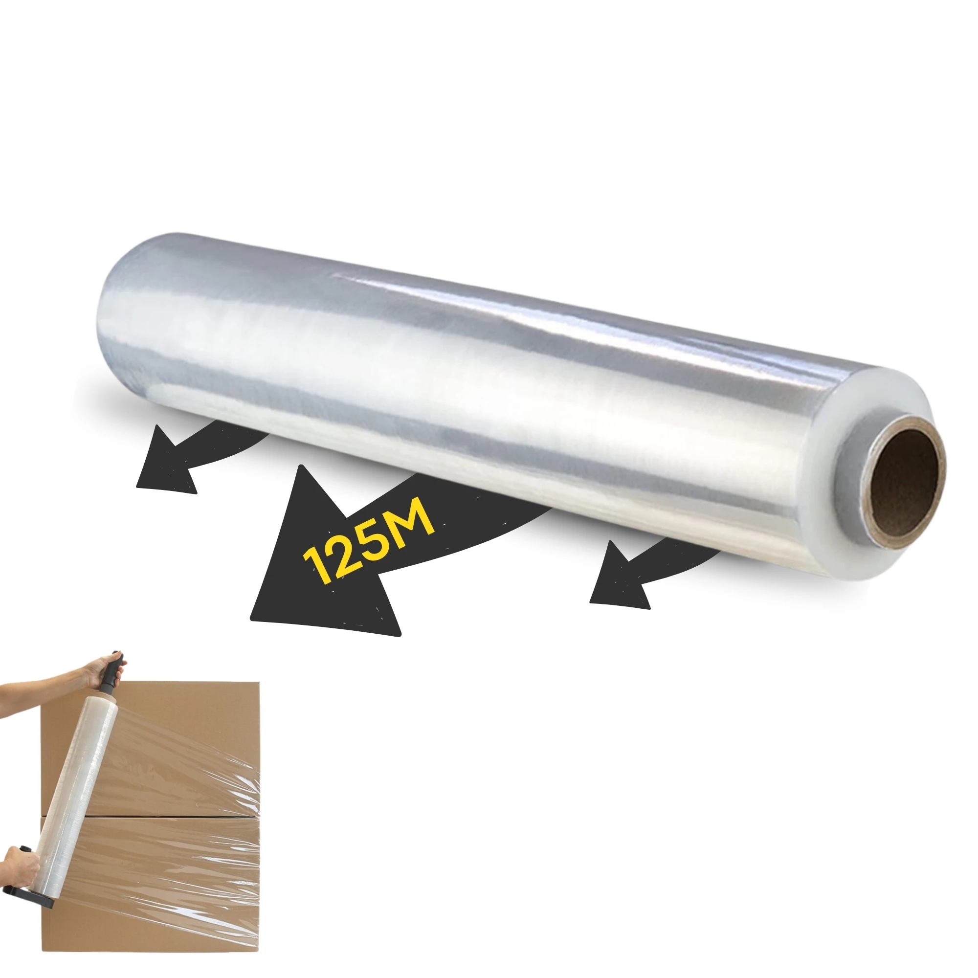 MARCRPINT Film Transparente para Embalar, 50cm de ancho y Extensible hasta 300 Metros de Longitud, Rollo de Film Elástico Manual, Protector de Embalaje Industrial, Film para Embalar - 23 MICRAS - Film