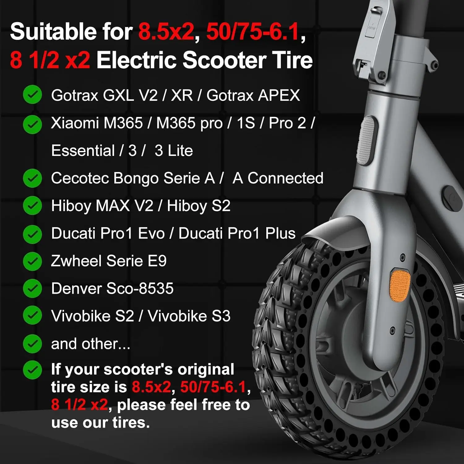 Electric Scooter Solid Off-Road Tire for Xiaomi Pro 2/M365/M365 Pro/1S/3/3 Lite/Essential, 8.5 inches, durable puncture-proof rubber, universal fit for front/rear wheels, excellent shock absorption for outdoor use. #5