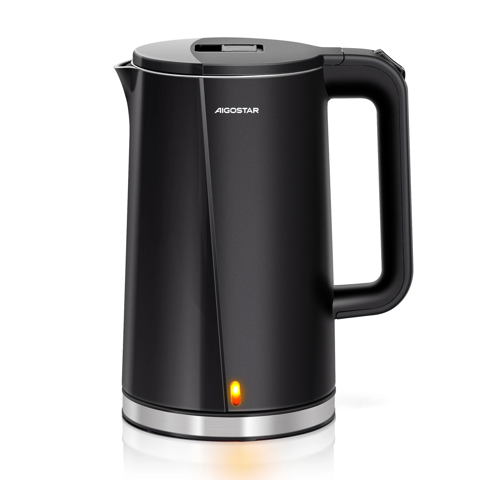 AIGOSTAR Electric Kettle with Double Wall Protection, 2200W Power, 1.7L Capacity, Stainless Steel, Fast Boiling and Auto Shut-off for Safe Water Heating.