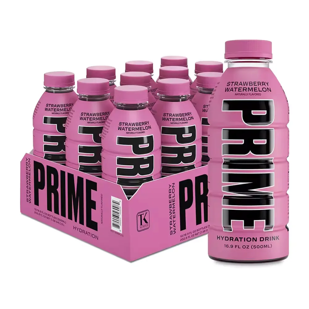 Prime moisturizing drink - savings pack caffeine-free refreshing drink 500ml flavors to choose from [strawberry, lemon and raspberry watermelon], pack 12 units