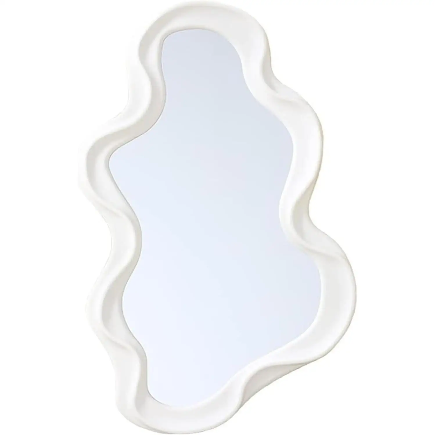 Specchio da Parete Asimmetrico Bianco con Design Ondulato 80 x 51 cm – Specchio Decorativo Moderno Irregolare – Cornice Leggera in ABS – Per Bagno, Camera da Letto, Tavolo da Toeletta o Soggiorno – Da
