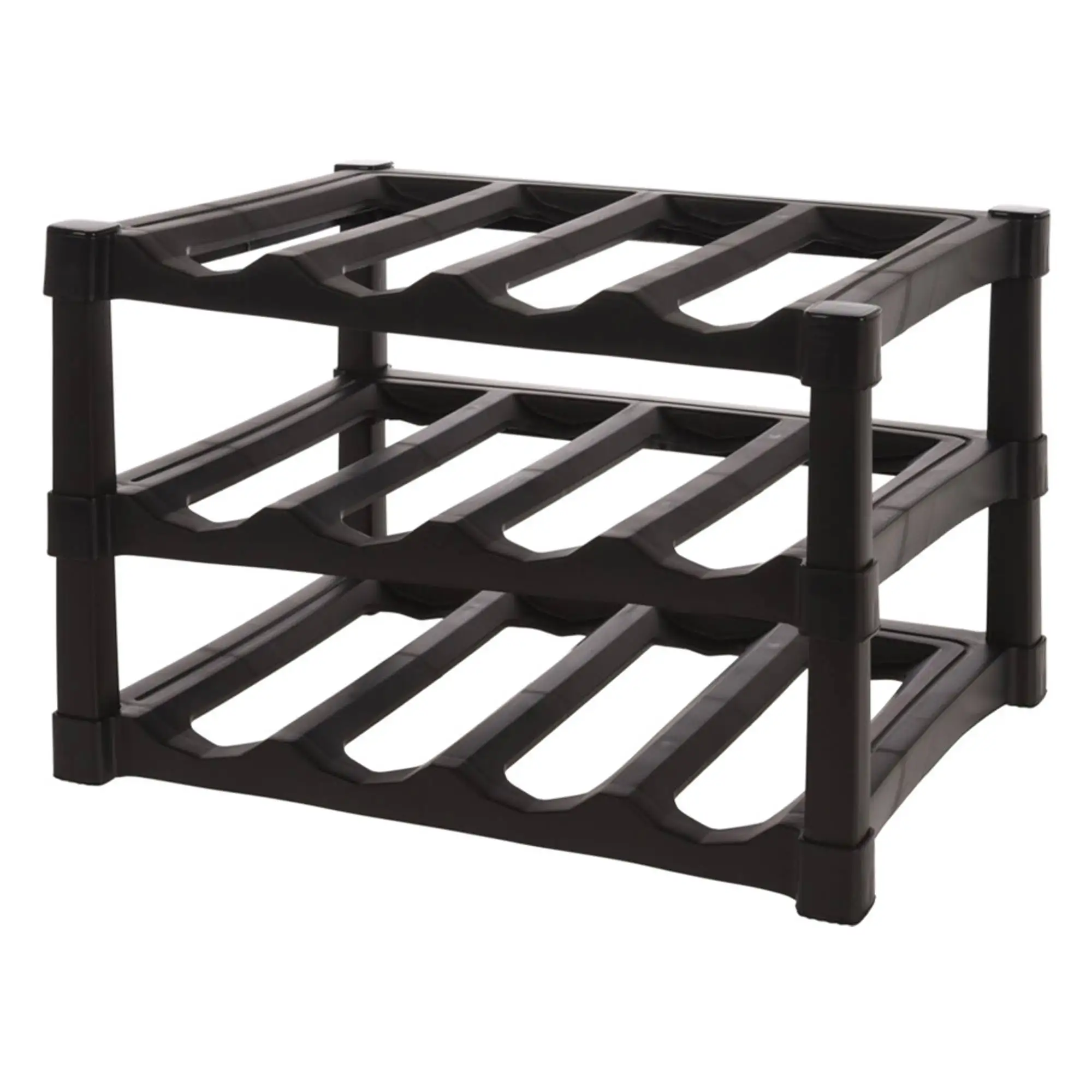 Well Home Botellero de 3 Capas Apilables de PP en Color Negro para 12 Botellas - 39x30xH25cm