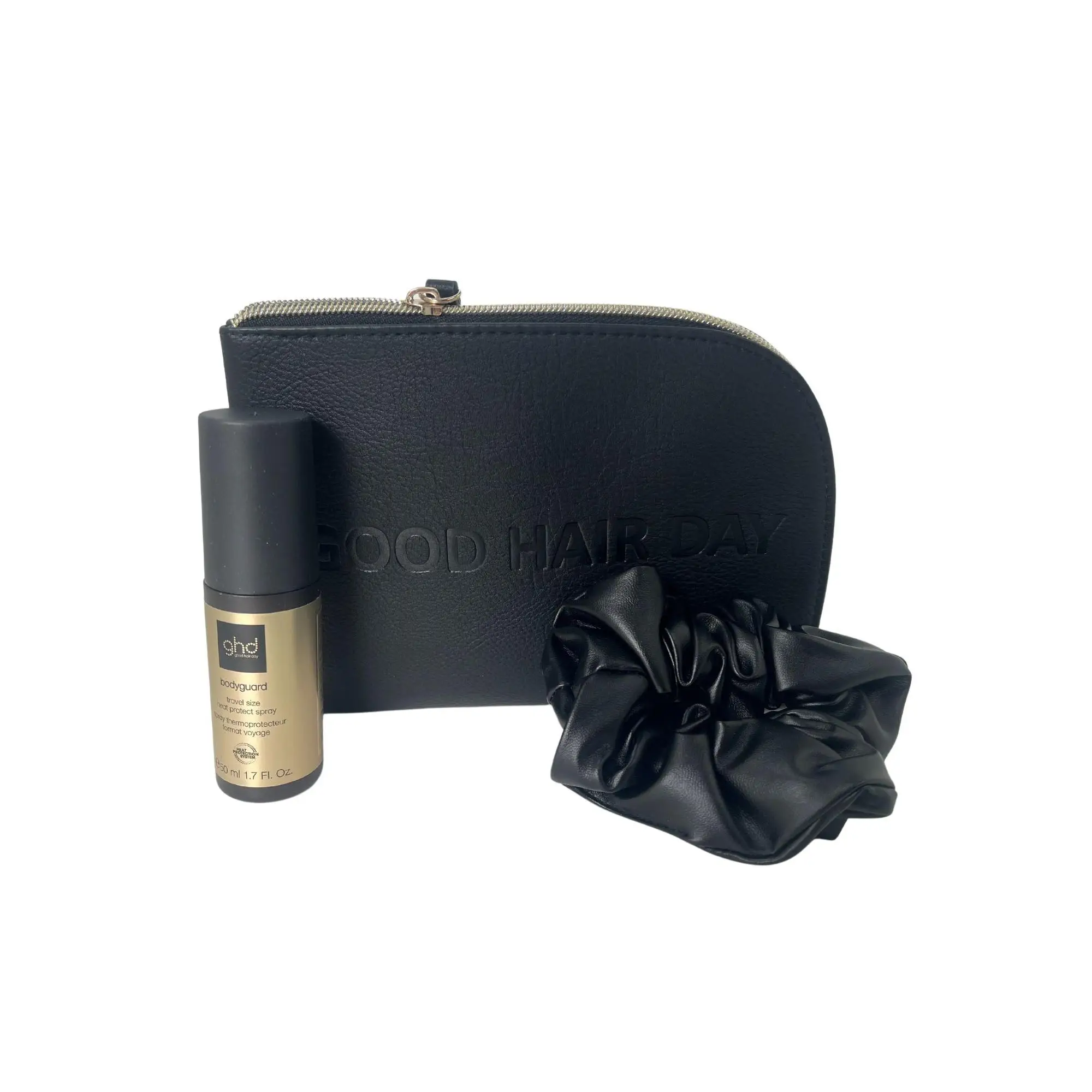 Set de regalo Ghd Style: Neceser con Bodyguard de viaje, spray protector térmico y coletero Negro