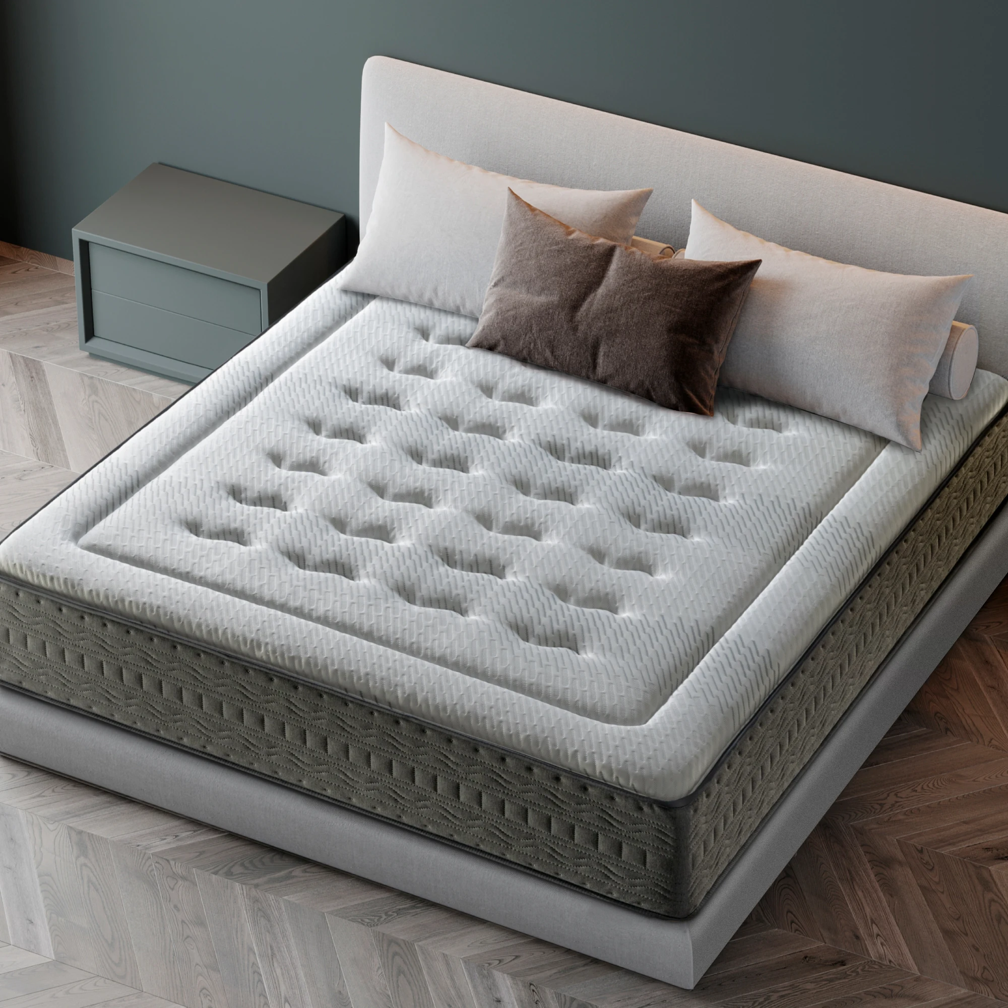 Colchón viscoelástico LuxiaBed MemoryVex adaptable y higiénico - Firmeza media - Modelo Quality Altura 32 cm con muelles - Color gris - Ideal para un descanso óptimo en todas las estaciones del año