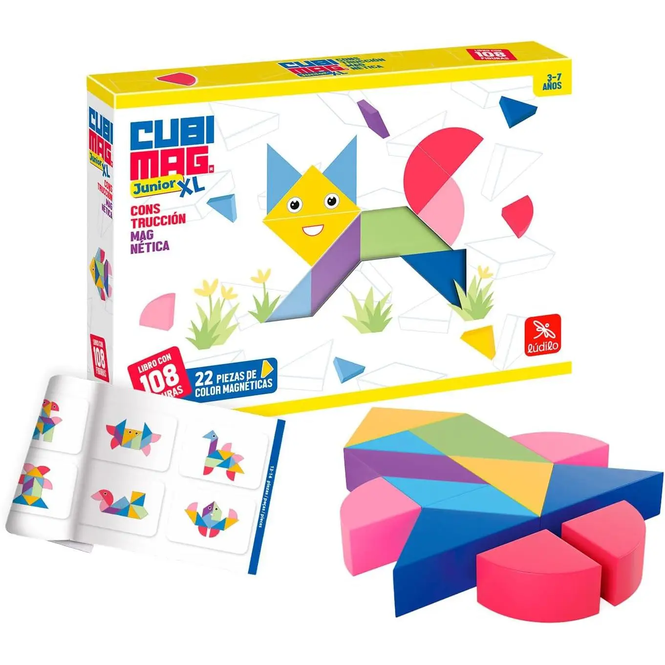Ludilo - Cubimag Junior XL  Juegos Niños 3 Años O Más  Rompecabezas Niños 108 Desafíos  Juegos Educativos Niños 3 Años O Más  Tangram Infantil