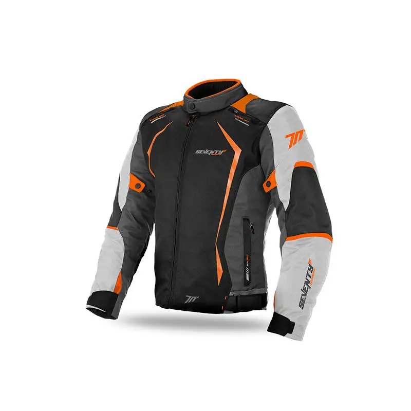 Men's Black and Orange men's short RACING SD-JR47 SEVENTY motorcycle jacket