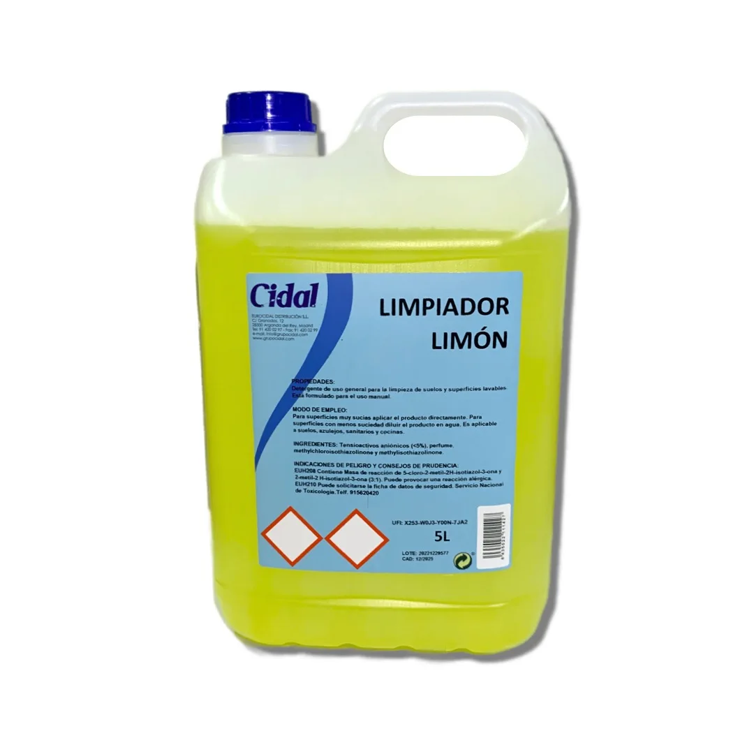 Limpiador Cidal Limón para Suelos y Superficies Lavables - Elimina la Suciedad - 5L