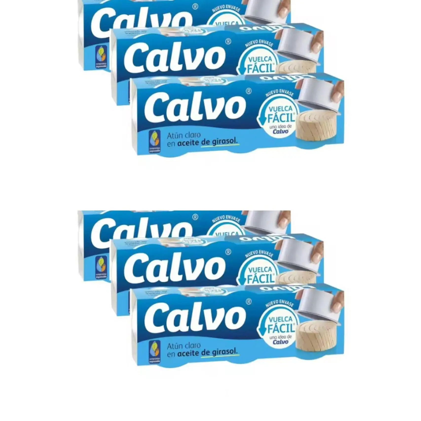 Calvo Atún Claro al Natural - Aceite de Girasol -Atun claro en escabeche-Atun claro salsa de tomate -Calamares en salsa americana -Mejilones en escabeche pack 6*3lata