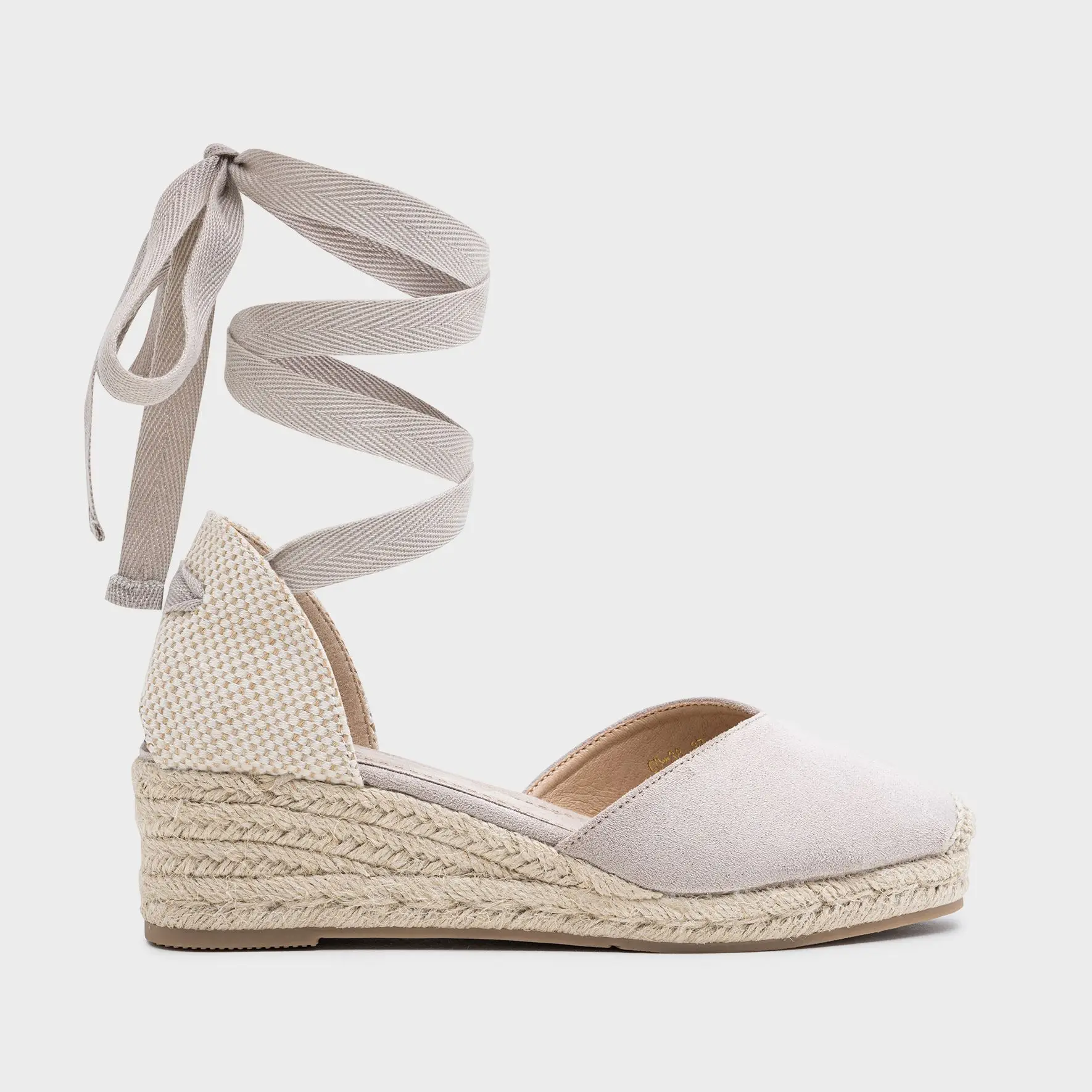Alpargatas Mujer de Cuña Baja 5 cm con Cintas para Anudar al Tobillo, Esparto Natural y Serraje Sintético, Estilo Valenciana para Primavera-Verano