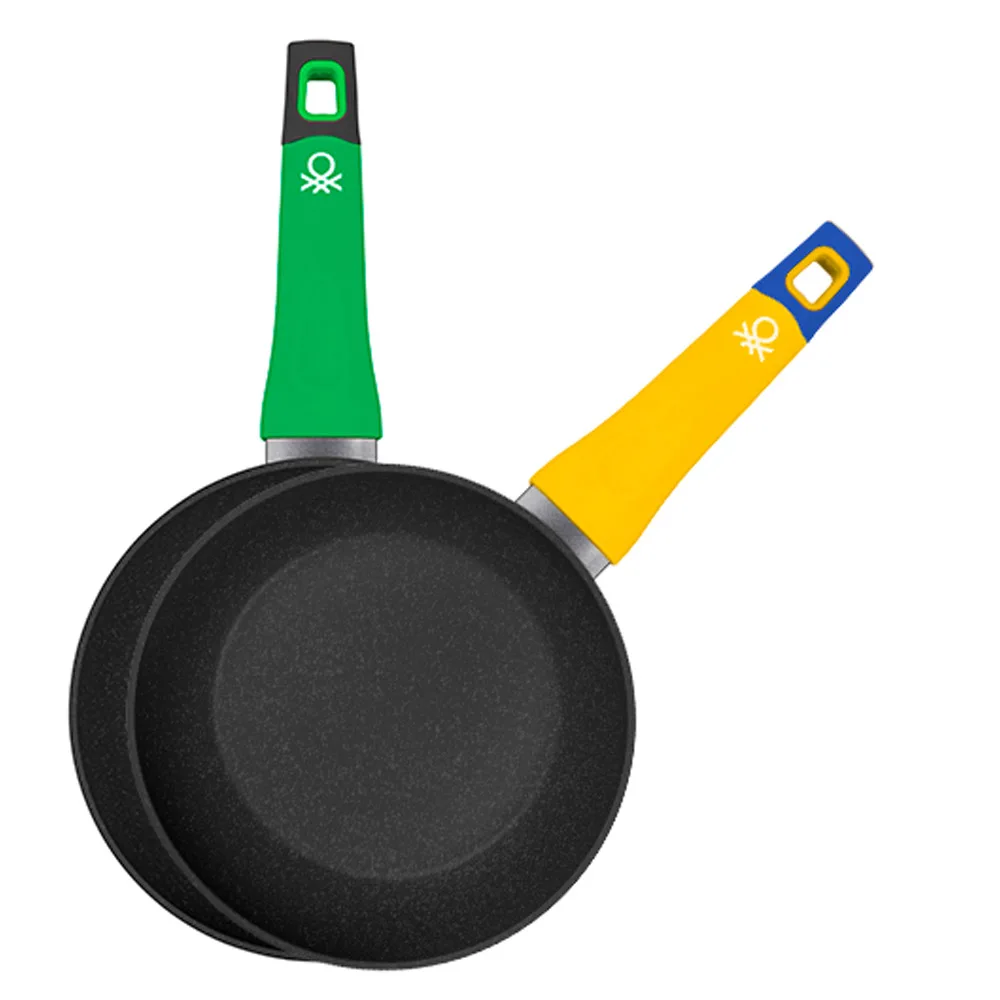 Set 2pcs sartenes 22cm verde + 26cm amarillo aluminio forjado, inducción, rainbow CASA BENETTON