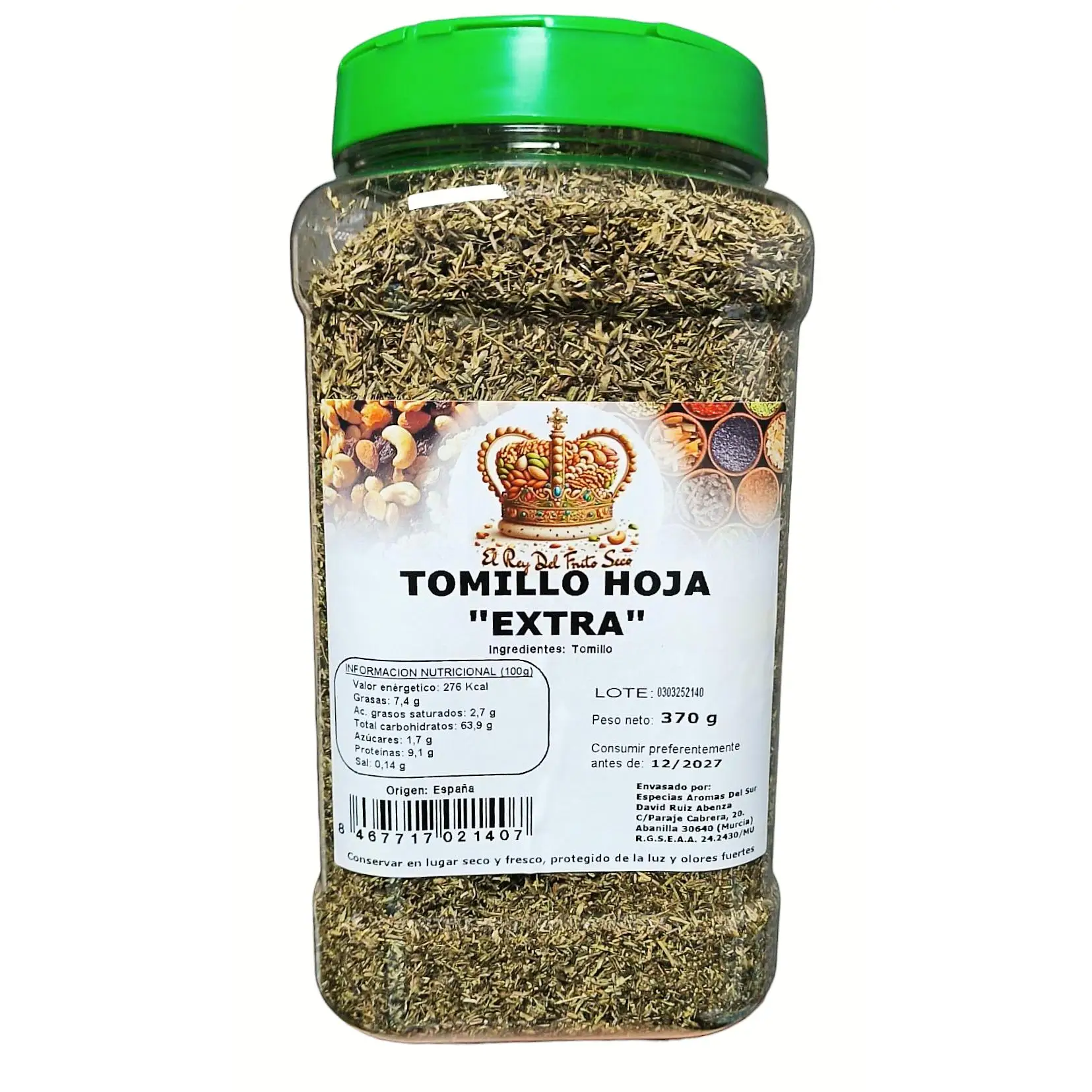 Tomillo 370 Gr - Origen España - Esencial para tus recetas y cocina - El Rey del Fruto Seco