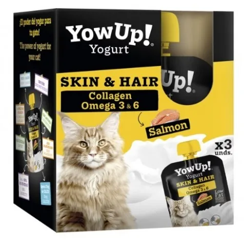 Yowup Yogurt Natural Salmón Piel Y Pelo Para Gatos 3 Unidades - 255 Gr