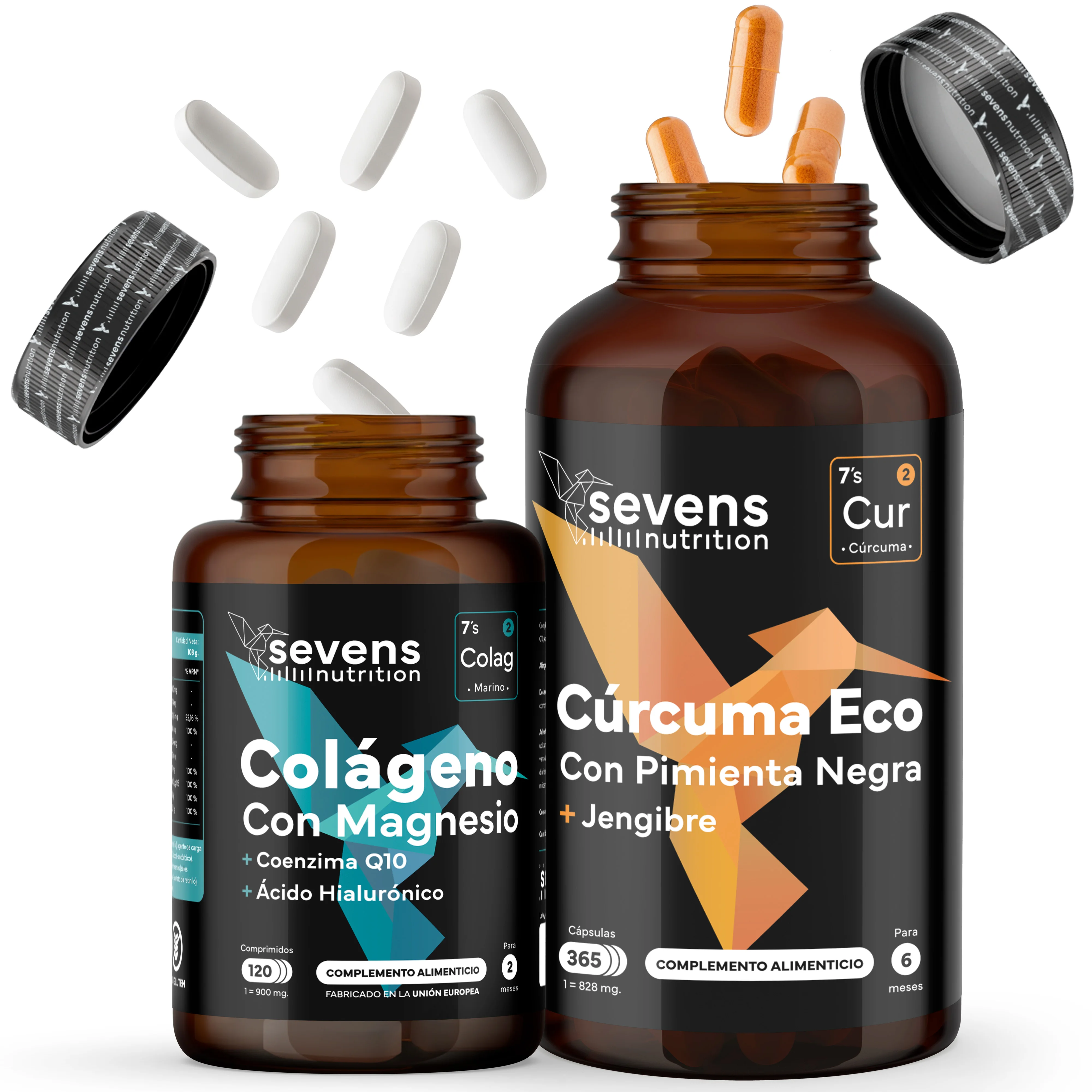 Pack Colágeno Marino 120 Comprimidos + Cúrcuma BIO 365 Cápsulas – Sevens Nutrition