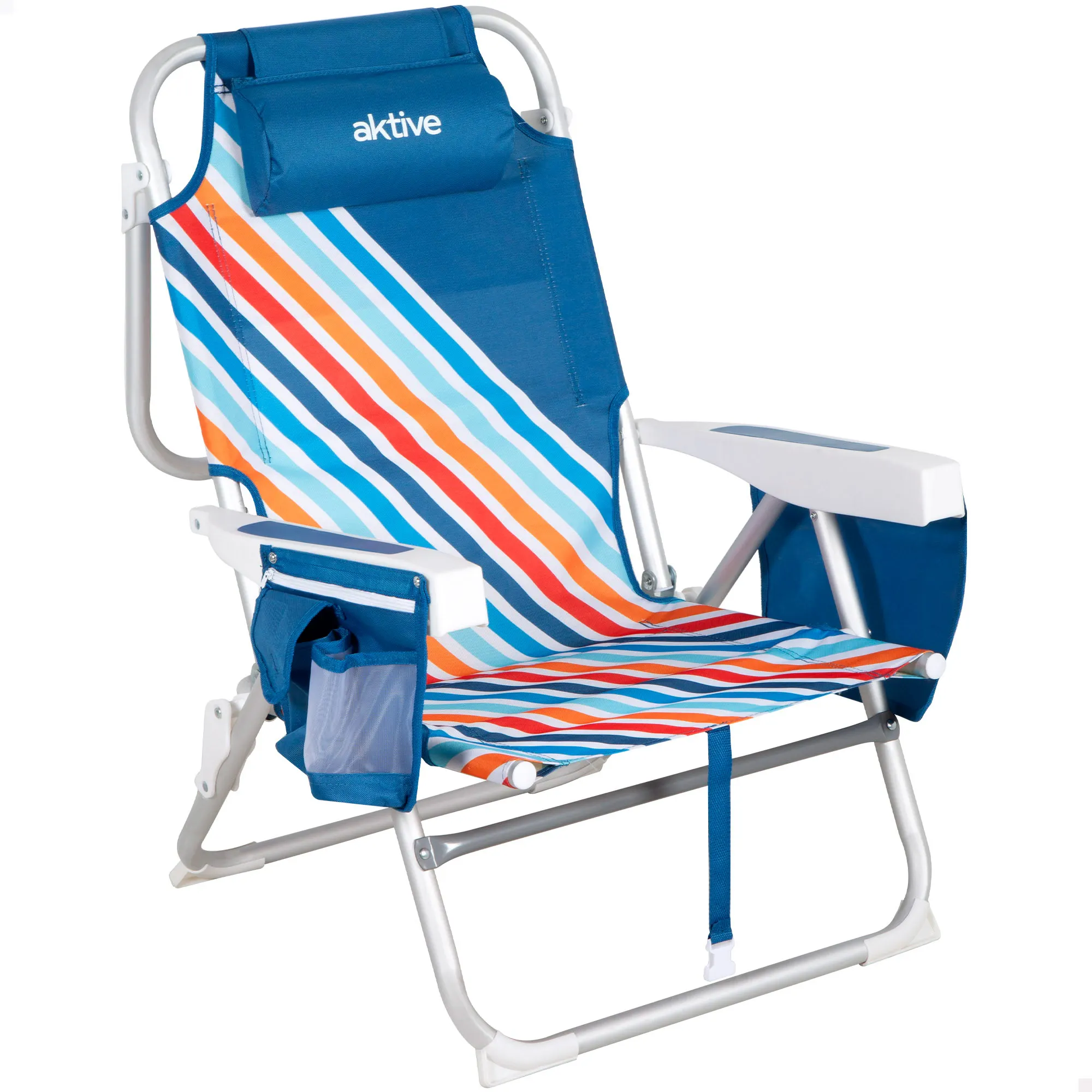 Aktive - Silla de playa plegable con mochila, 50x55x80 cm, multiposición, silla antivuelco, con 4 posiciones, silla con bolsillos, estructura resistente, hasta 110 kg