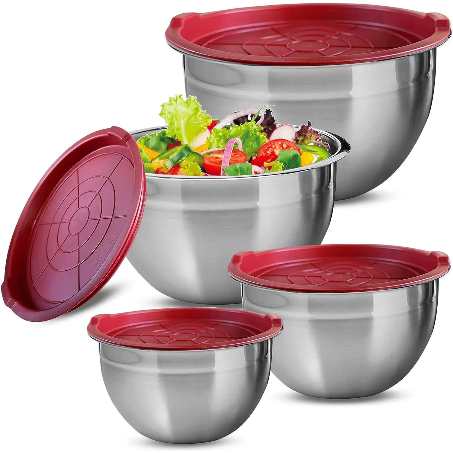 Boles de Acero Inoxidable con Tapa hermética Libre de BPA. Set de 4 Boles 18x98mm / 20x 10.6mm / 22x12mm / 24x13.1mm. Gourmet Tools de XSQUO Useful Tech