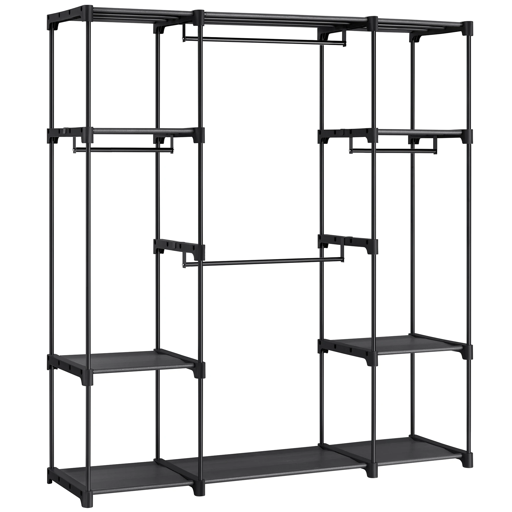 SONGMICS Armario de Ropa, Perchero, Burro Ropa, 43 x 151 x 166 cm, 4 Secciones para Colgar, con Compartimentos, Gran Capacidad, para Dormitorio, Salón, Lavandería, Negro