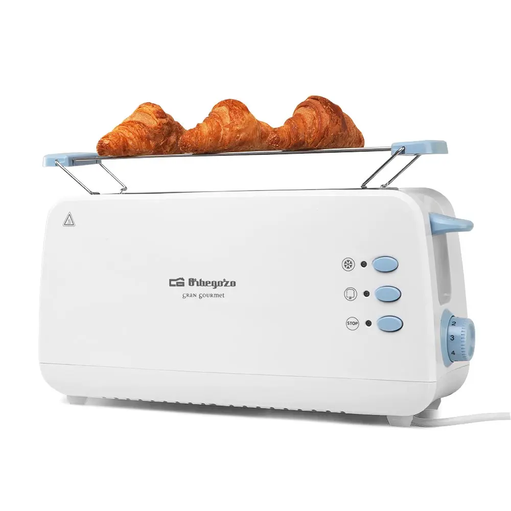 Orbegozo tostador de ranura larga TO 4012, función descongelación y recalentamiento, parada rápida, bandeja recogemigas, calienta panecillos, 7 niveles tostado, 850 W