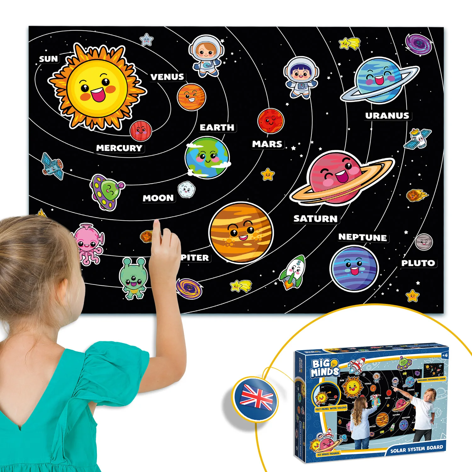 Big Minds- Descubre El Sistema Solar | Sistema Solar para Niños En Inglés | Juguetes Montessori con Figuras | Montessori 4 Años | Juegos Educativos Niños 4 Años | Regalos para Niños | Planetas