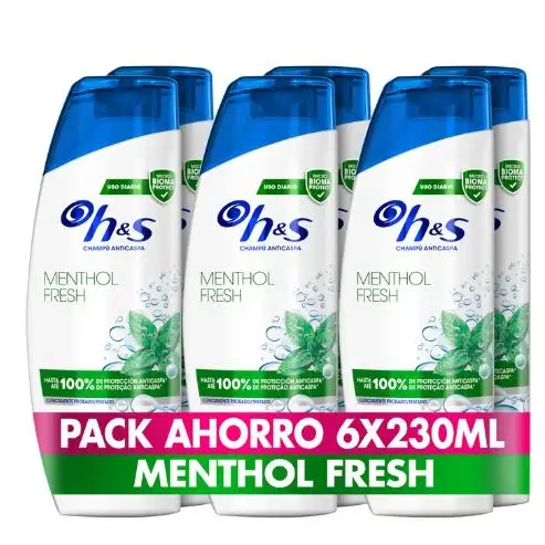 PACK 6 UNIDADES CHAMPÚ H&S MENTHOL FRESH (230 ML X UNIDAD) - CHAMPÚ ANTICASPA