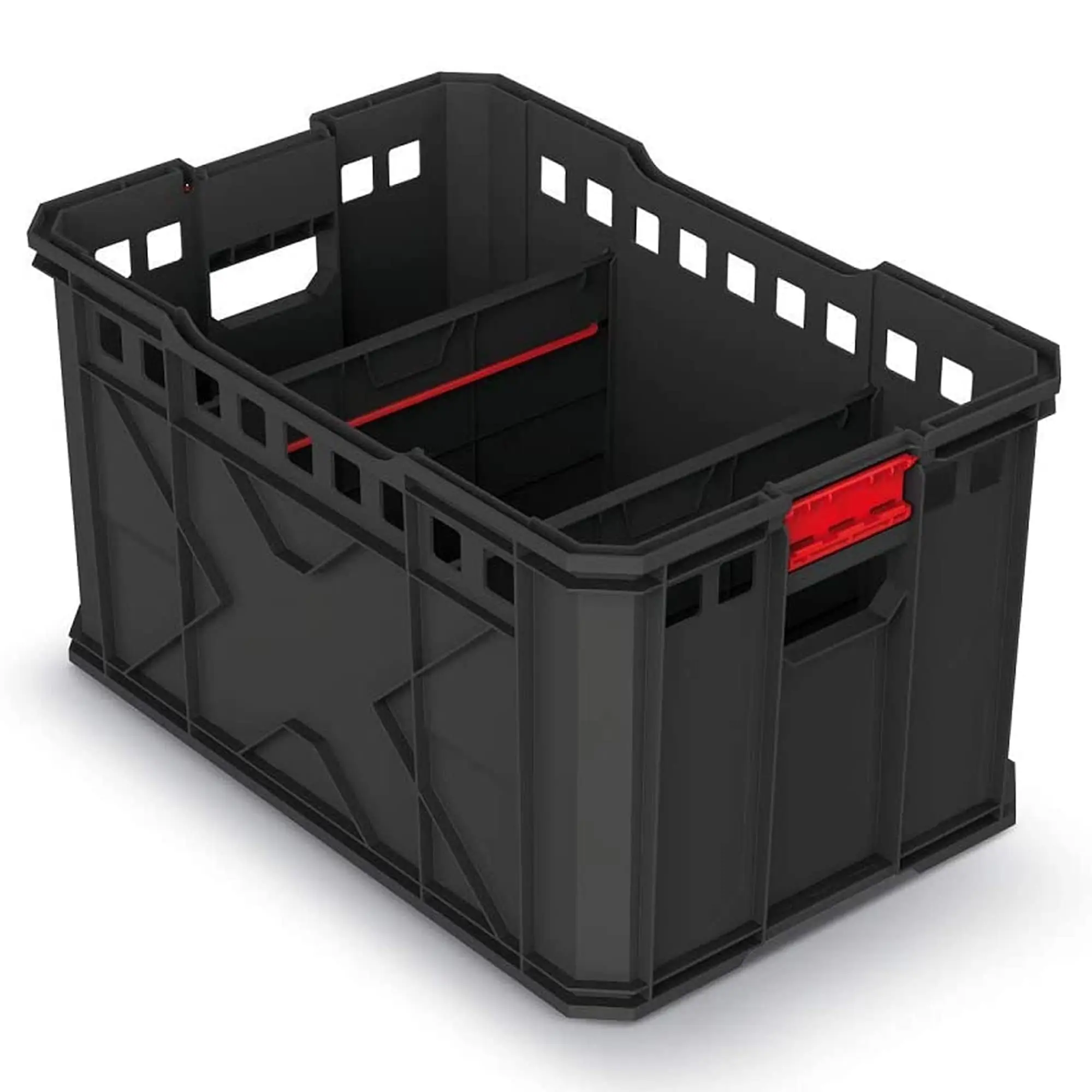 Caja de transporte con separadores de plástico, capacidad de carga de hasta 50 kg, color negro, 536 x 354 x 300 mm