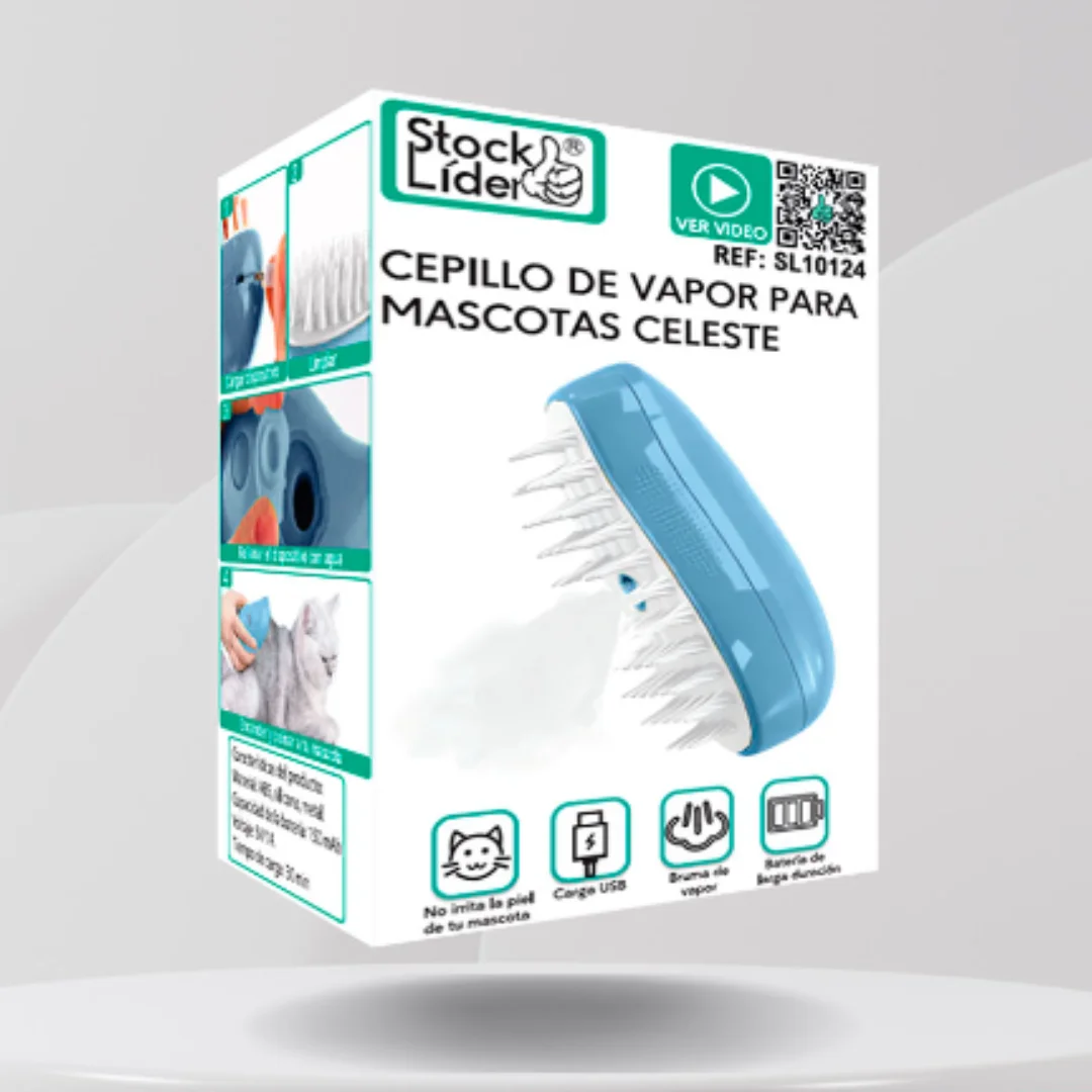 Cepillo de vapor para mascota azul, Mascotas pequeñas, Stock Líder