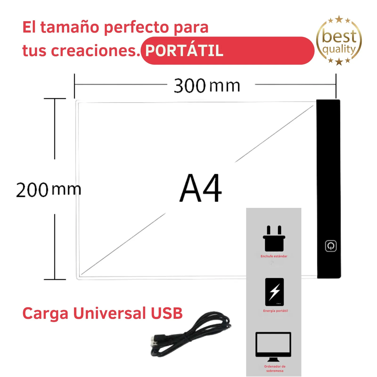 A & M MARBELLA A4 drawing Light table, LED copy Board with adjustable brightness Light tablet drawing Light Board with USB Cable drawing Board for drawing design 5D drawing Generica