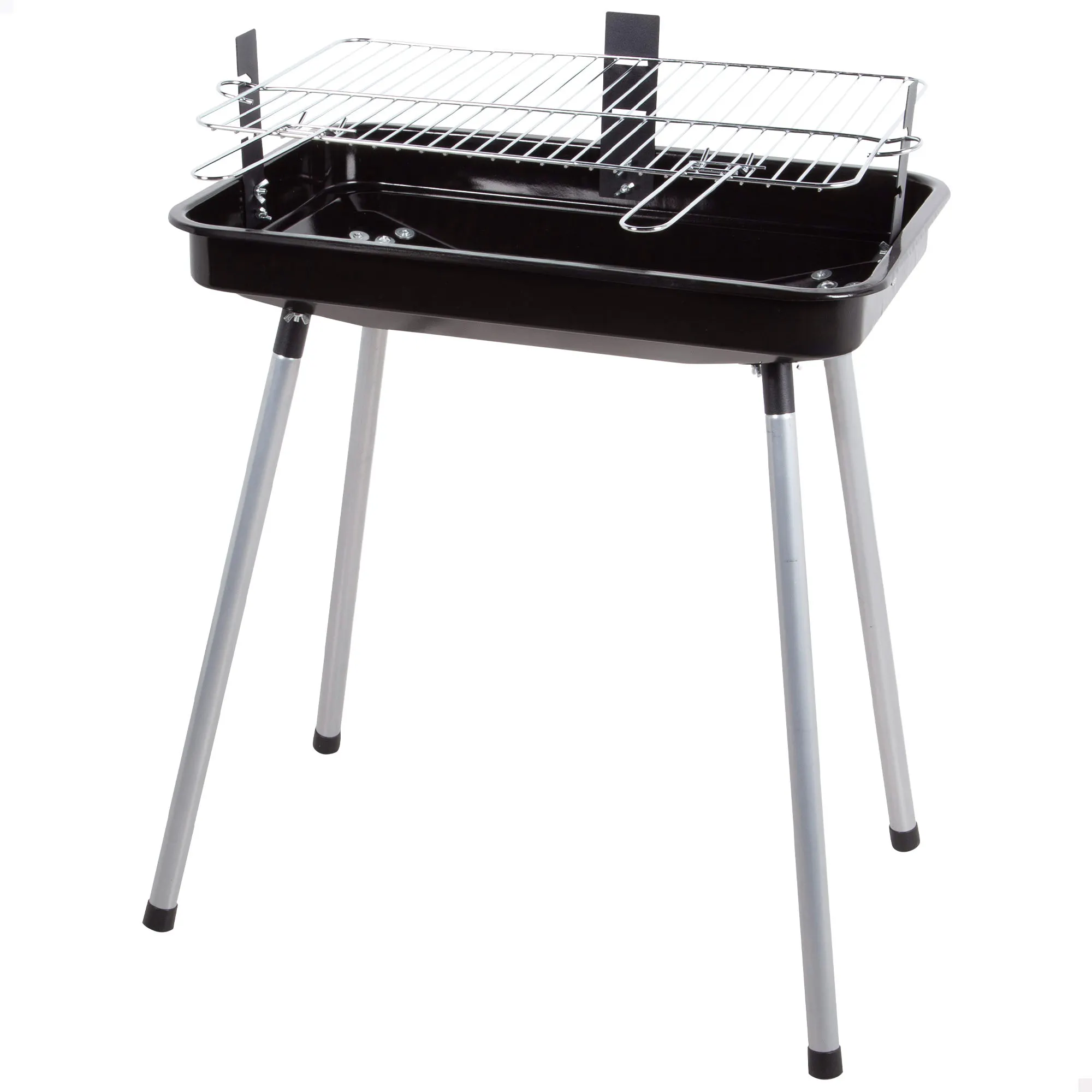 Aktive - Barbacoa carbón, medidas 58x38x75 cm, color negro, patas estables, parrilla con 2 niveles de cocción, fabricada de acero resistente, barbacoa rectangular