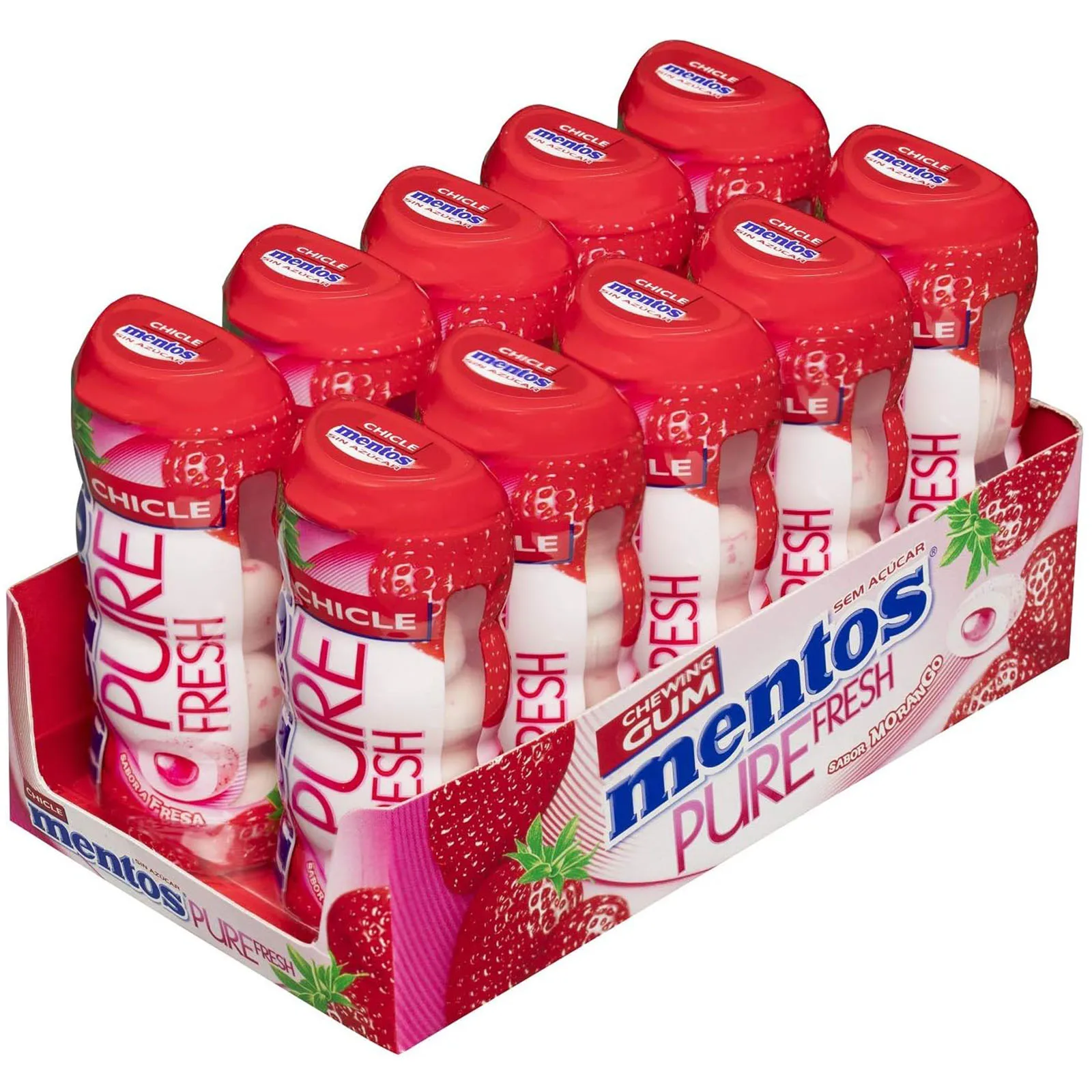 Mentos Chicle Fresa, Sin Azúcar - 10 unidades de 30 gr. (Total 300 gr.)
