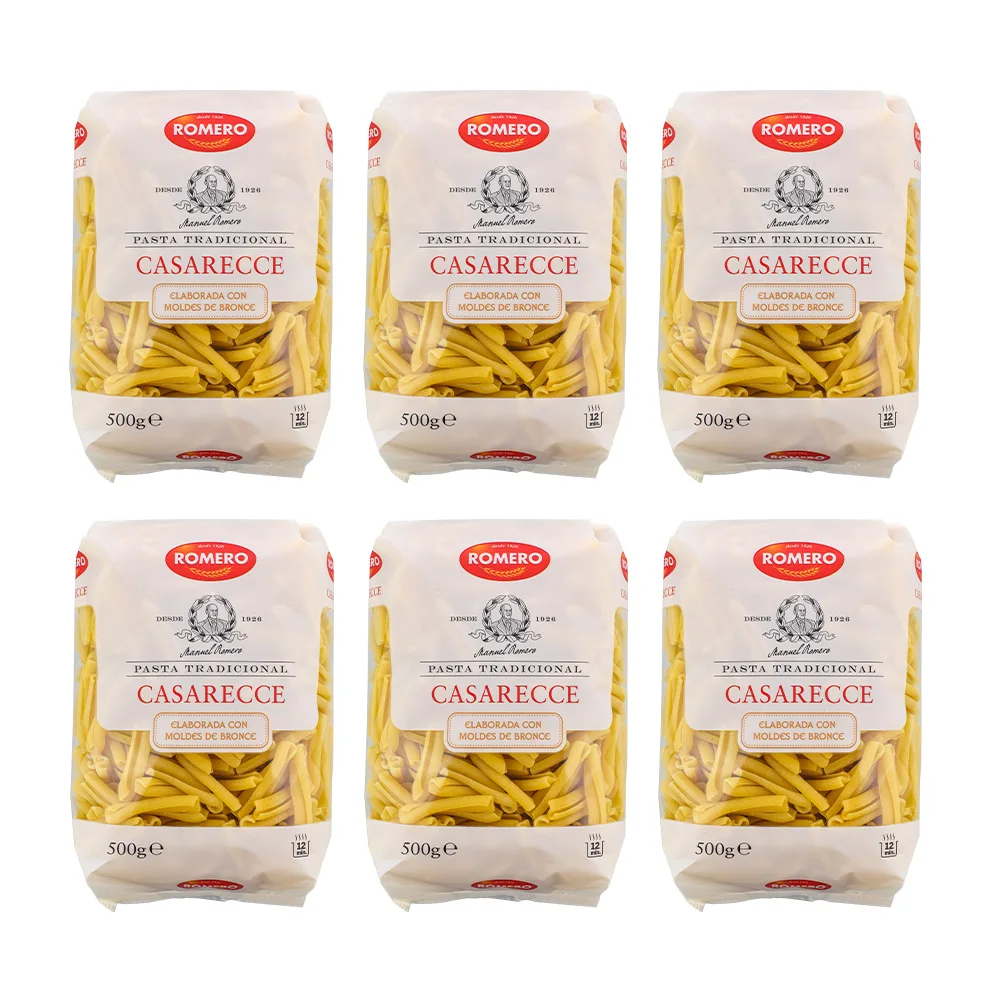 Casarecce Romero Pack 6x500g – Pasta de Trigo Duro – Pack 6 Unidades (3kg) – Origen España (Zaragoza) – Cocción 12 min – Ideal para Salsas