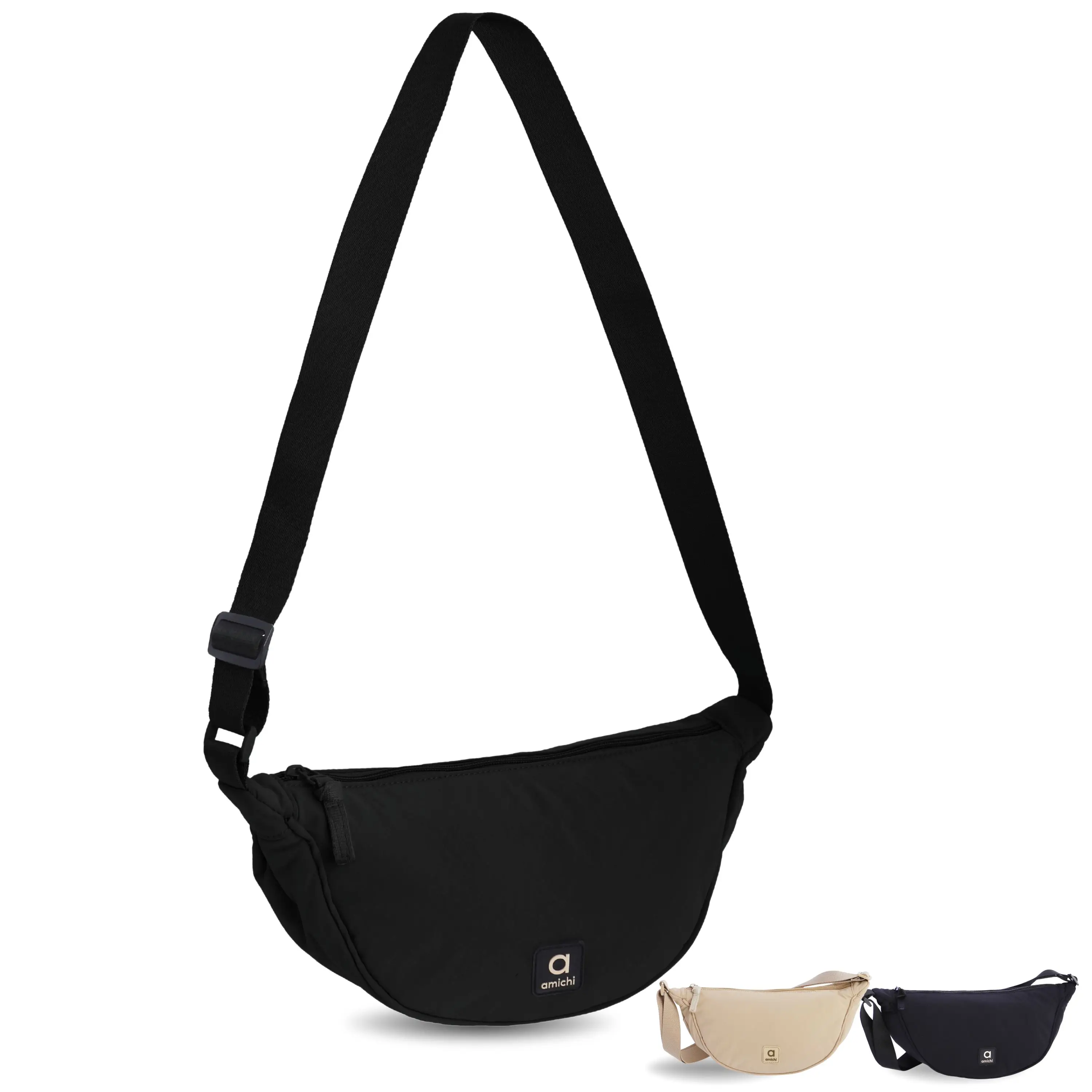 Amichi - Bolso Bandolera Mujer de Nylon Impermeable | Bolso Pequeño Media Luna de Hombro o Cruzado para uso Diario, Trabajo, Deporte o Viaje