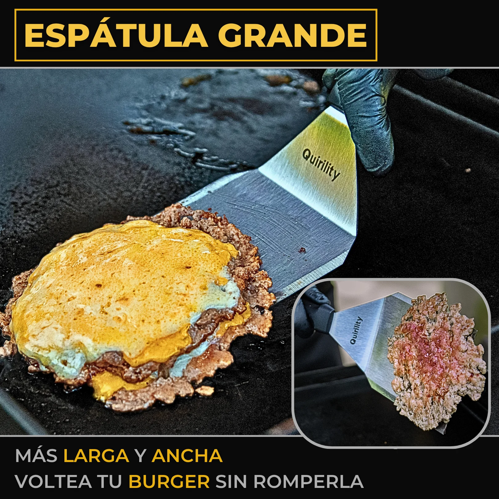 Quirility ® |   Smash burger premium professional stainless steel kit with eu food contact certificate, hamburger smasher, hamburger crusher, smash burger press, hamburger smasher