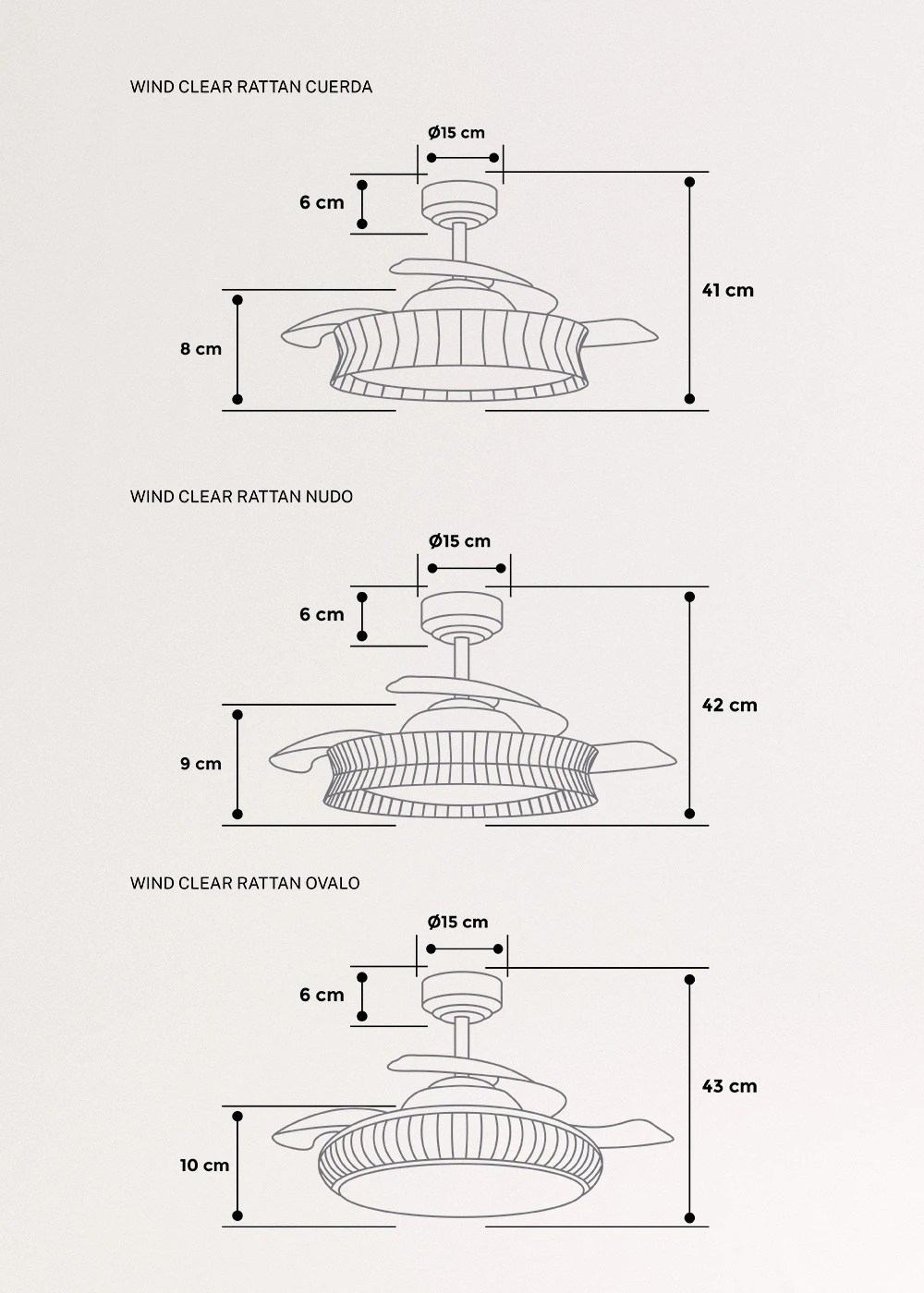 Create - ceiling fan with silent light 40w ø108 cm - wicker finishes - wind clear rattan