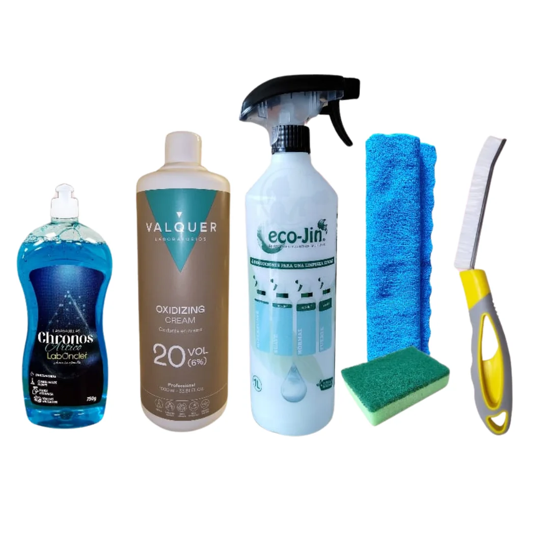 Pack Chronos de Laboncler Incluye Crema Oxigenada, Difusor, Bayeta, Estropajo y Cepillo de Juntas. Pack Completo para Mezclar Chronos con Crema Oxigenada, Ideal para una Limpieza Multiusos, Biodegradable y Eficaz con Ecojin Original de Laboncler
